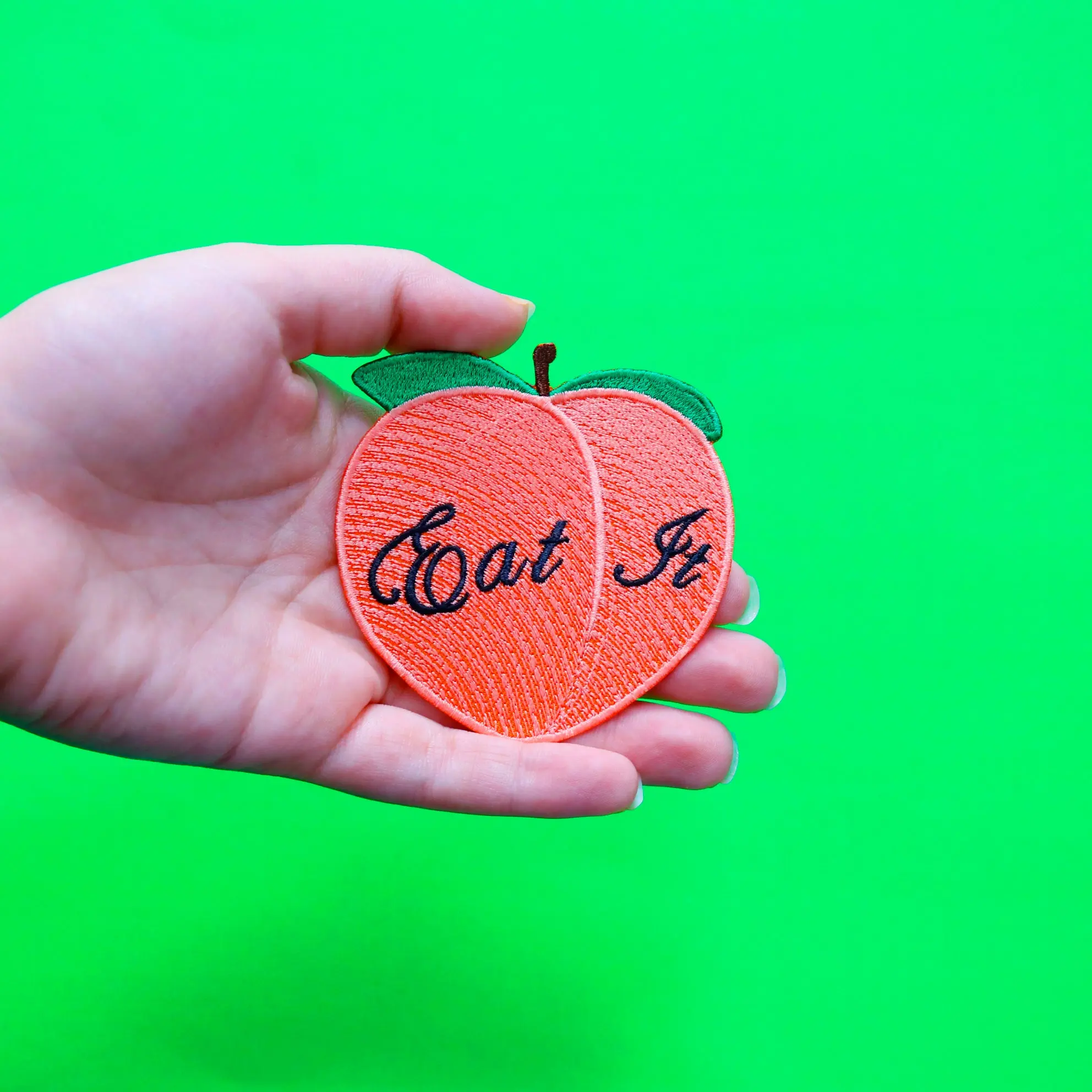 Eat It Peach Embroidered Iron On Patch - Image 2