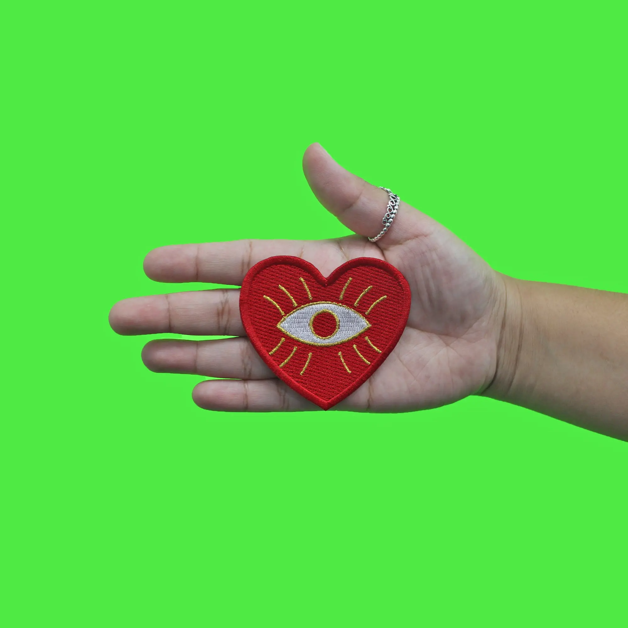 Evil Eye Heart Patch Spiritual Gold Ojo Embroidered Iron On - Image 2