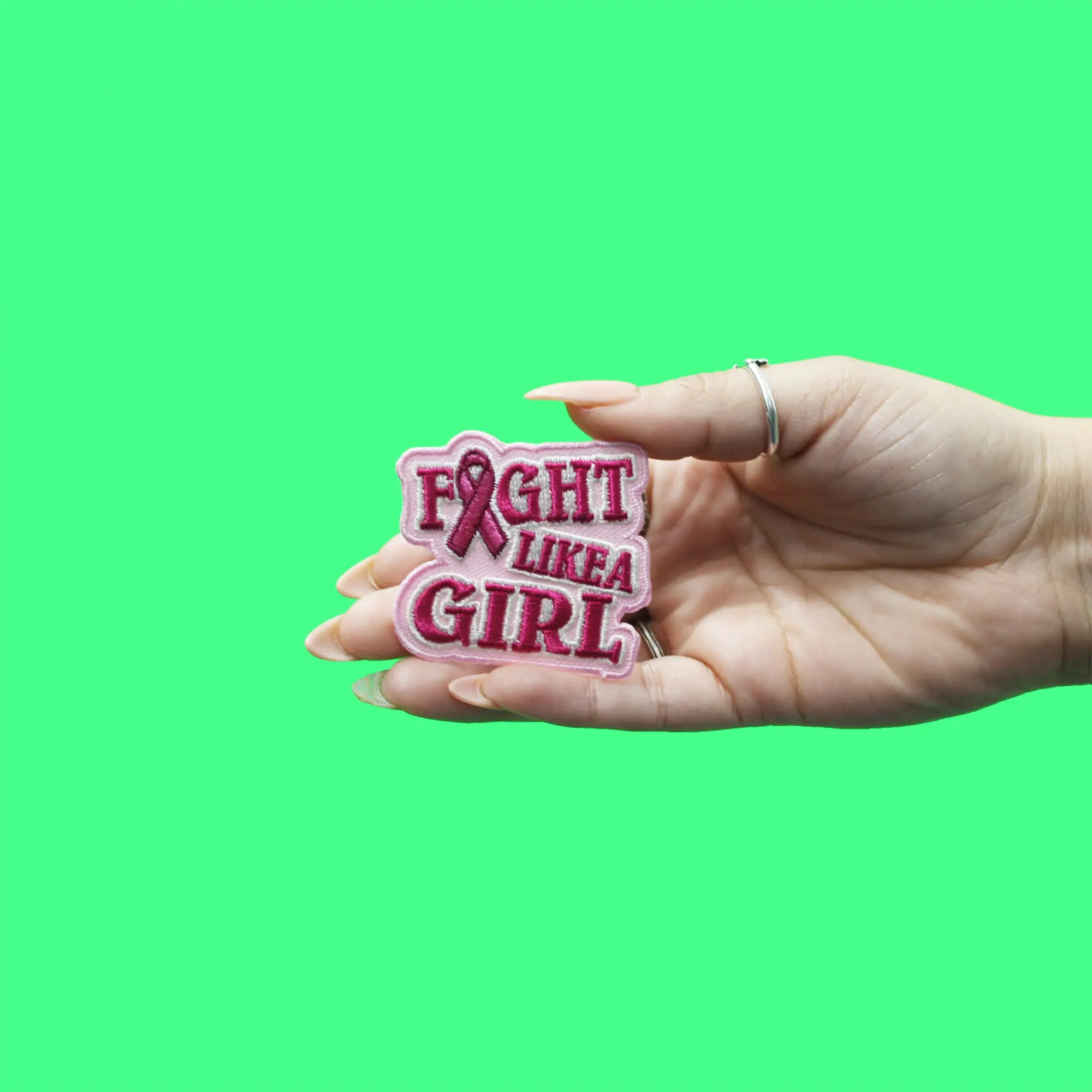 Girl Power Breast Cancer Patch Embroidered Iron On - Image 2