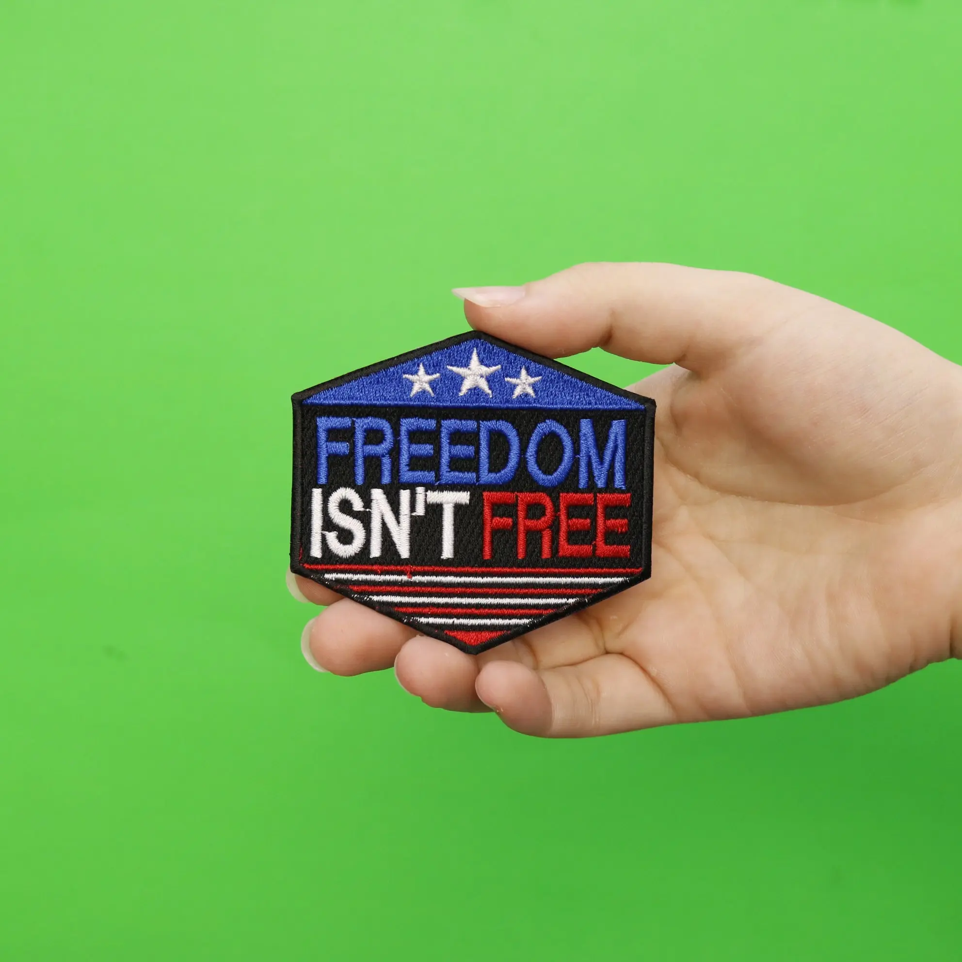 Freedom Isn't Free Hexagon Embroidered Iron On Patch - Image 2