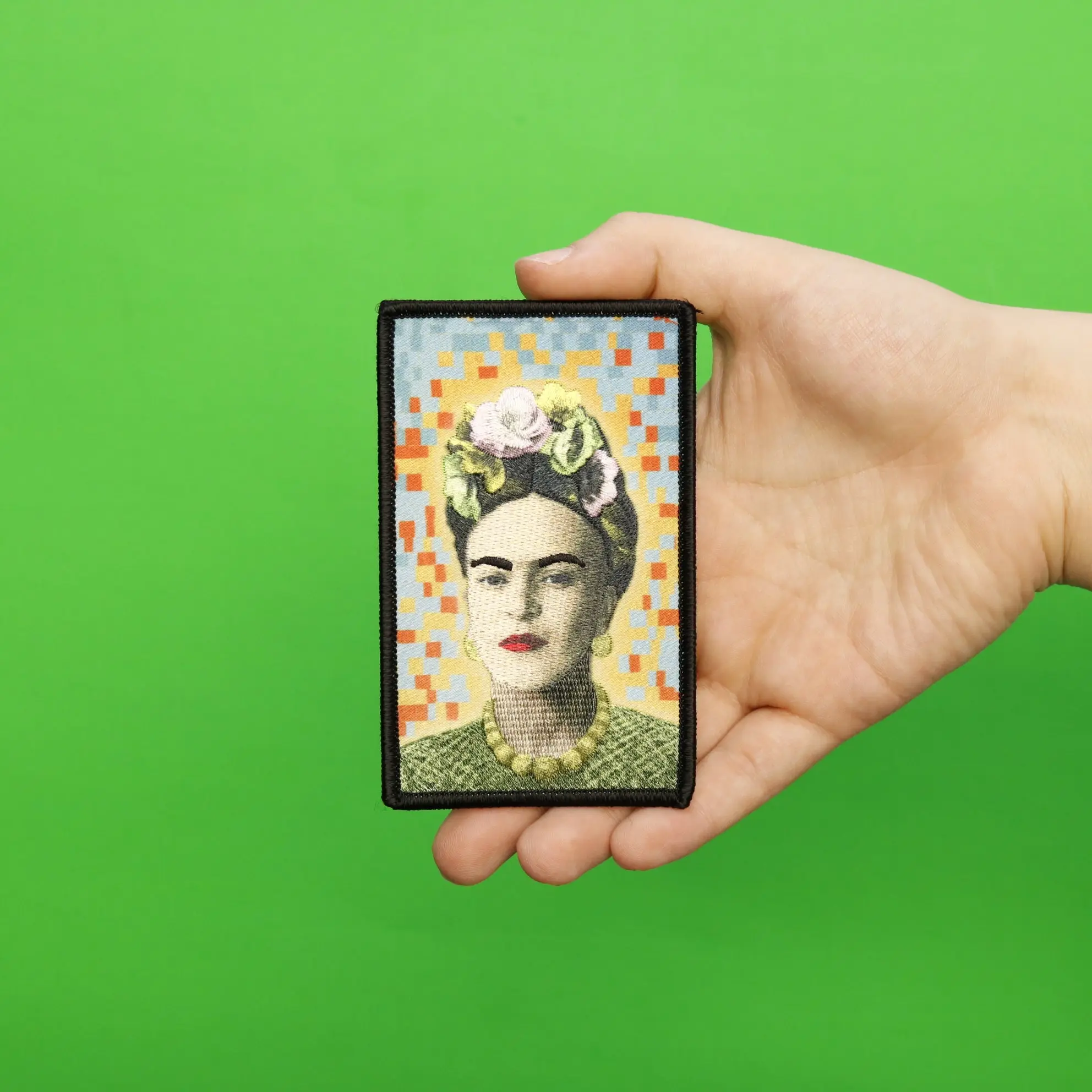 Frida Kahlo Pixel Portrait Sublimated Embroidered Iron On Patch - Image 2