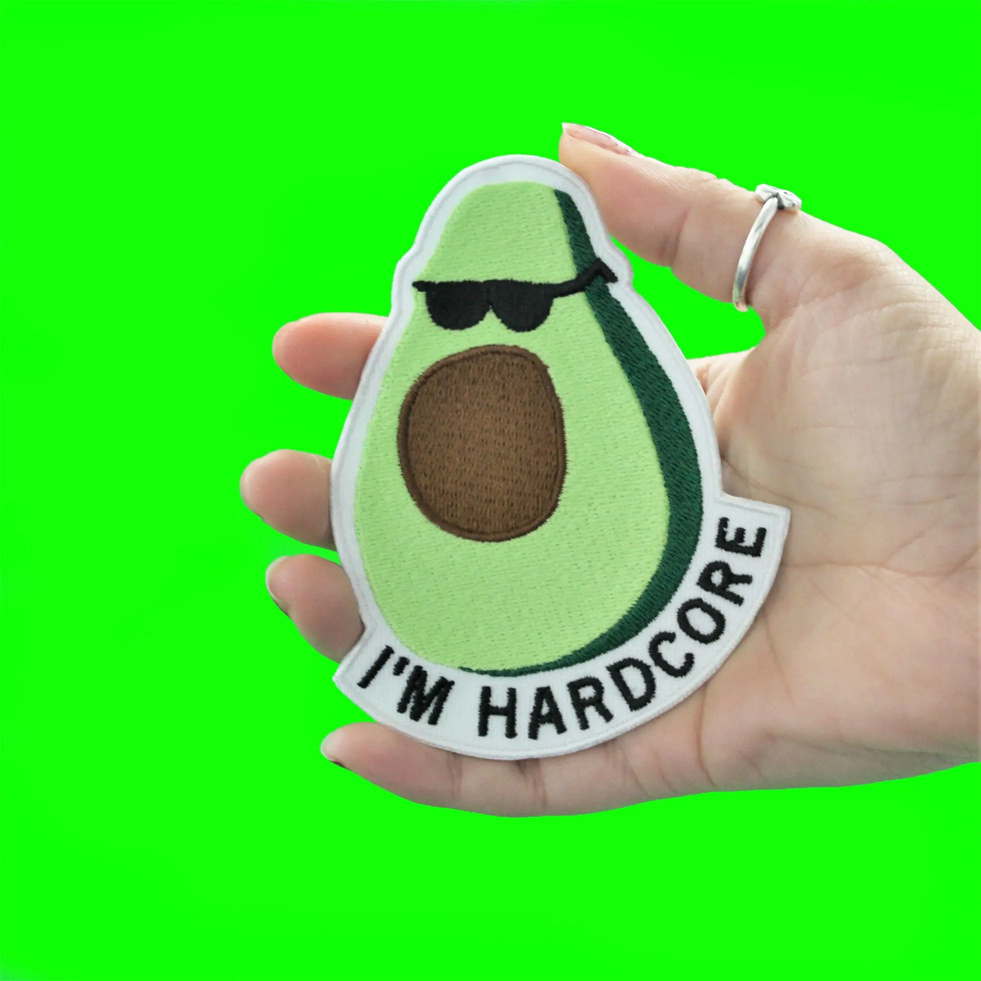 Gangster Avocado I'm Hardcore Embroidered Iron On Patch - Image 2