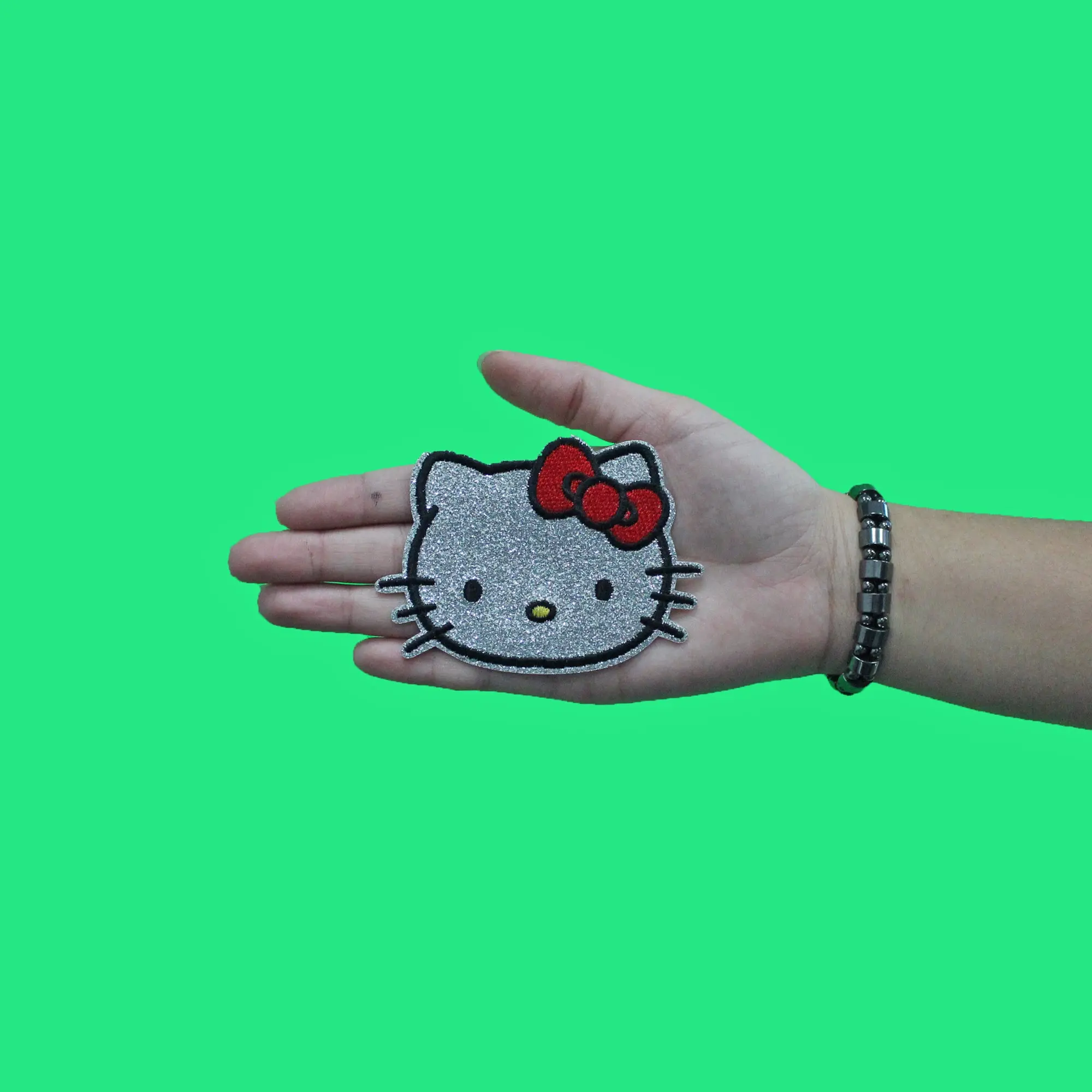 Glitter Hello Kitty Head Shot Patch Iconic Red Bow Applique Iron On - Image 2