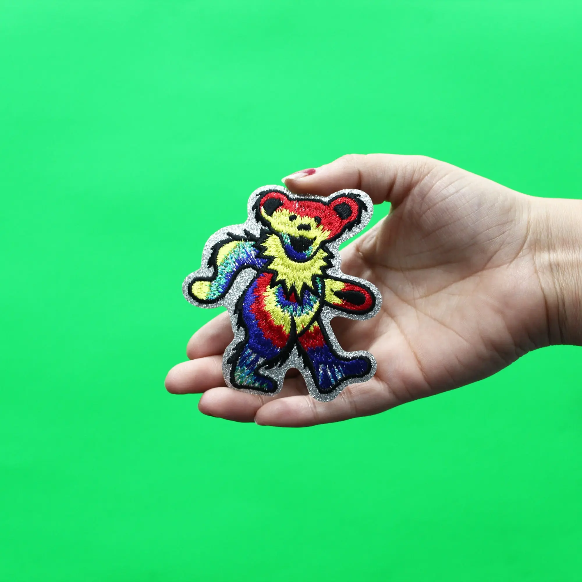 Grateful Dead Bears Patch Glitter Tie Dye Embroidered Iron On - Image 2