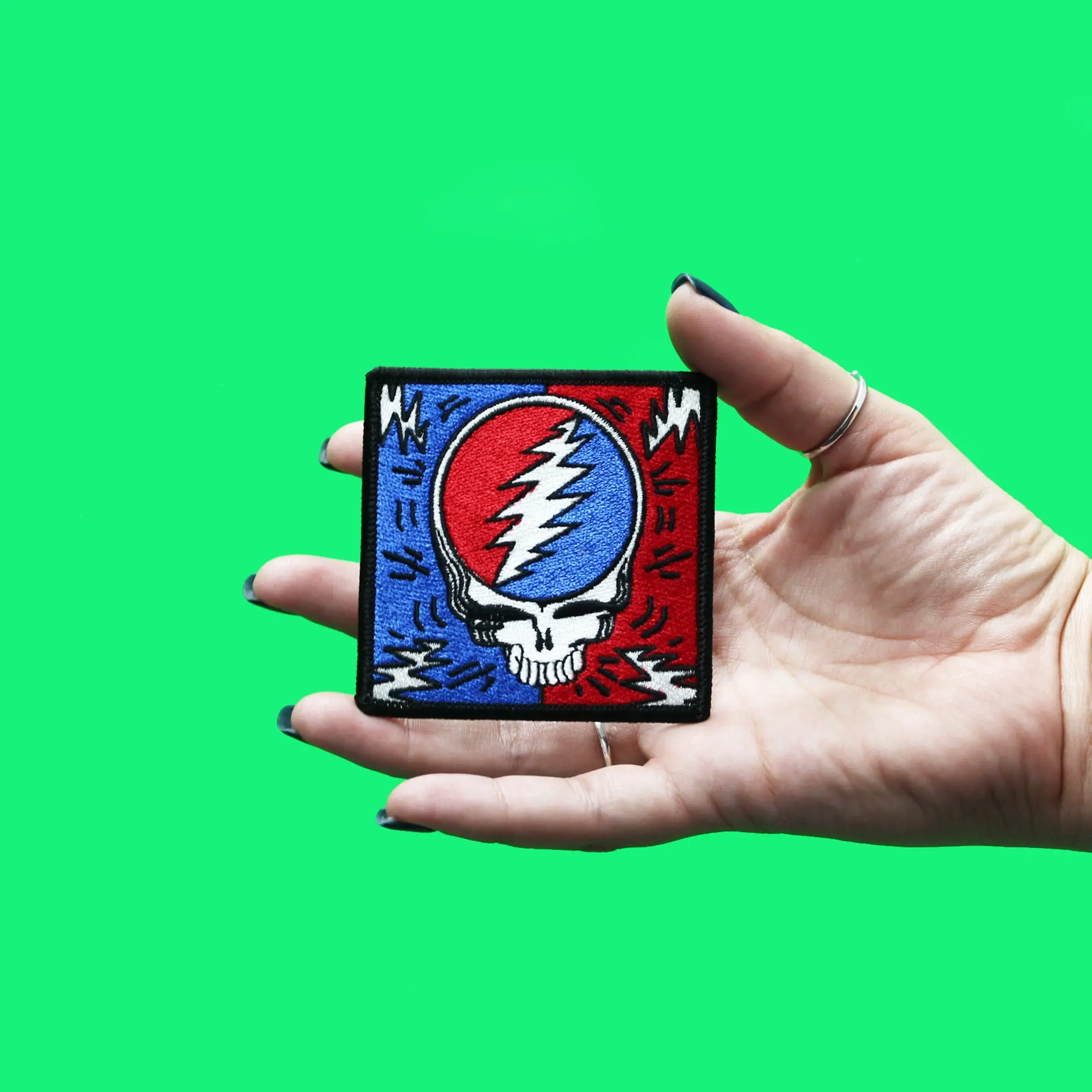 Grateful Dead Steal Your Face Patch Skull Bolt Box Embroidered Iron On - Image 2