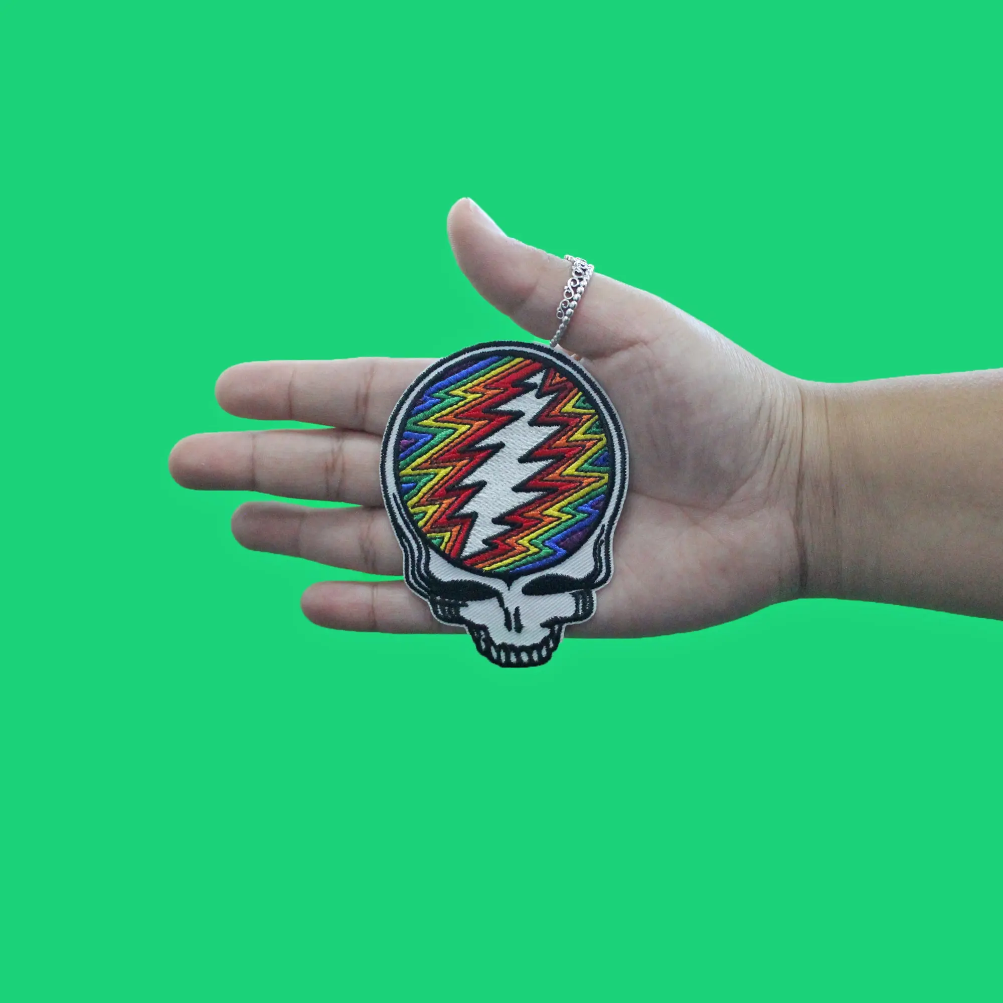 Grateful Dead SYF Rainbow Bolt Patch Iconic Skull Shape Embroidered Iron On - Image 2