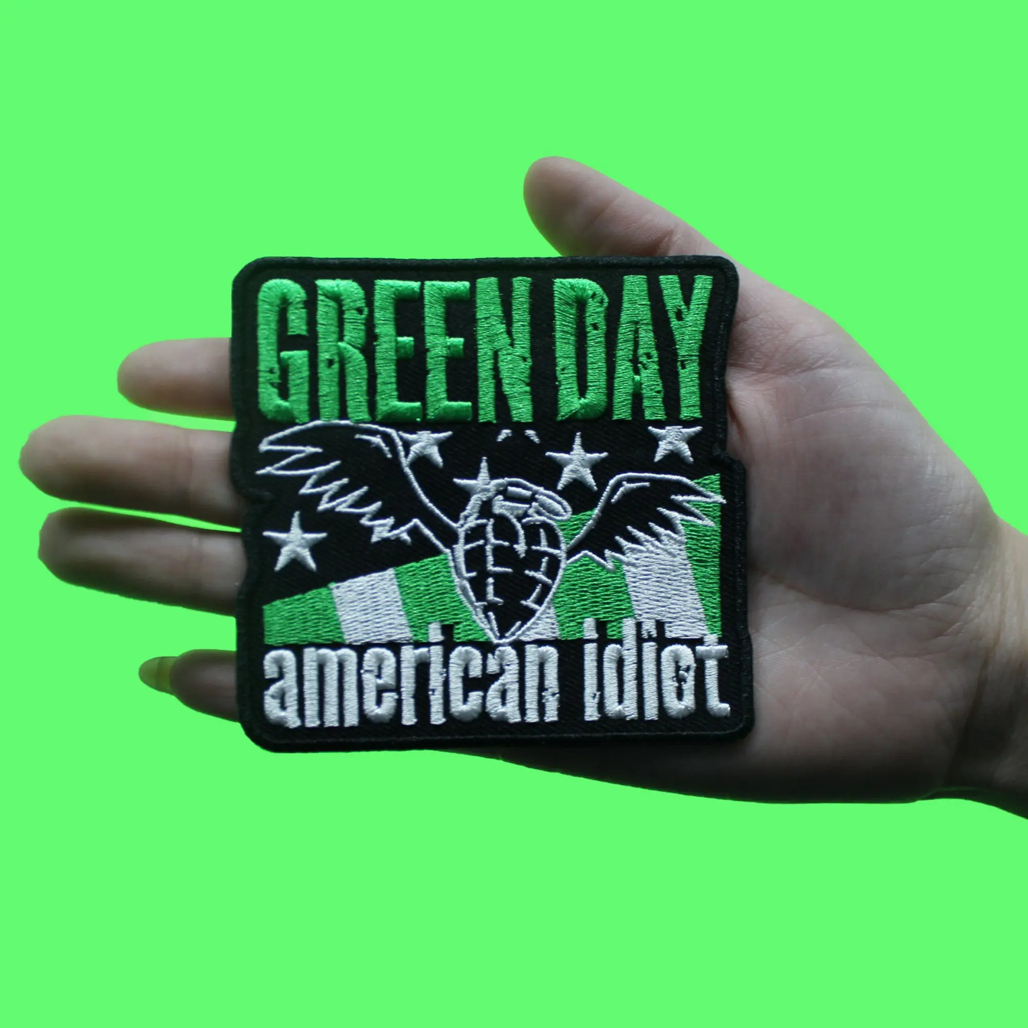 Green Day Rock Patch American Idiot Wings Embroidered Iron On - Image 2