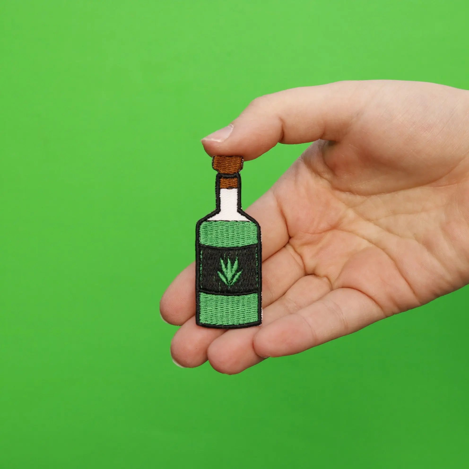 Green Herbal Juice Bottle Embroidered Iron On Patch - Image 2