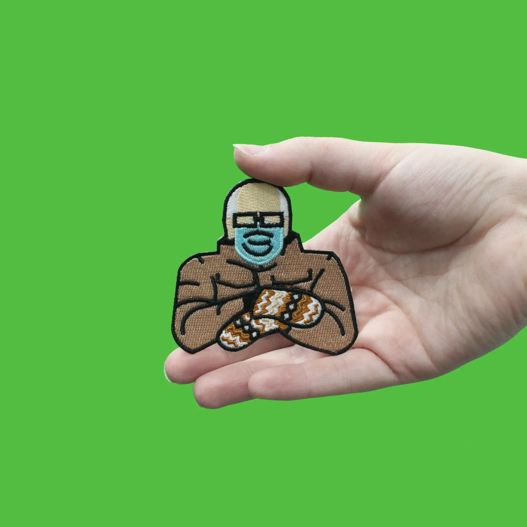 Grumpy Old Man Wearing Mittens Embroidered Iron On Patch - Image 2