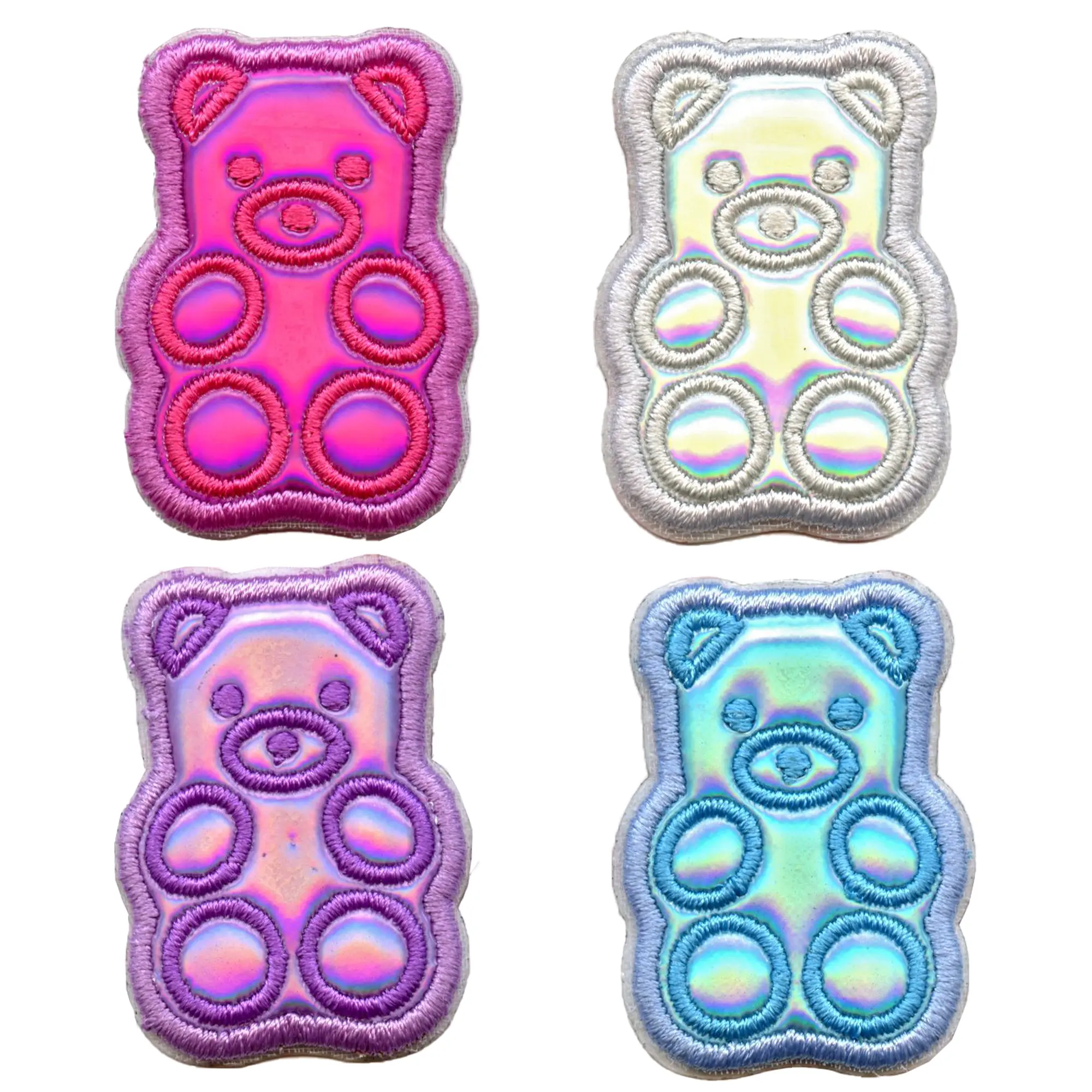 Gummy Teddy Bears Patch Animal Mini Set Iridescent Embroidered Iron On