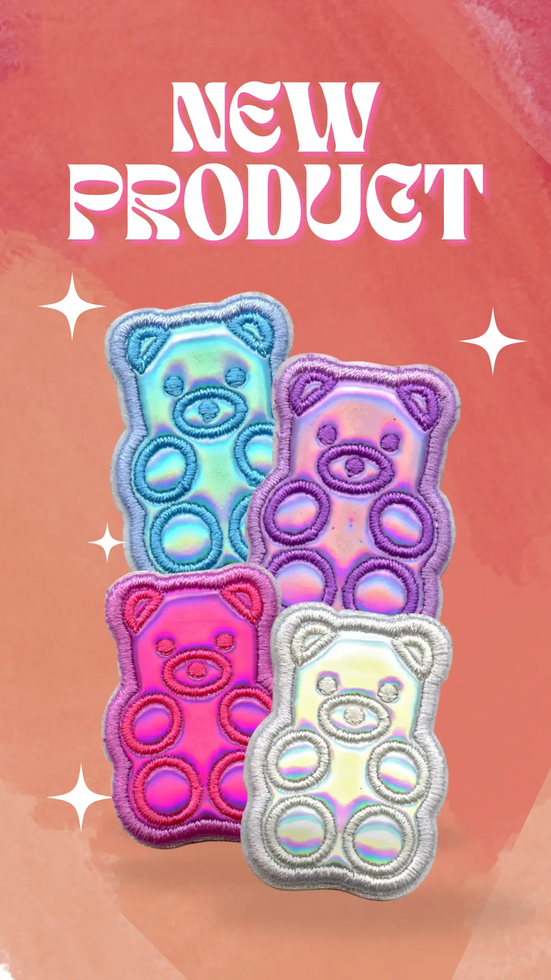 Gummy Teddy Bears Patch Animal Mini Set Iridescent Embroidered Iron On - Image 11