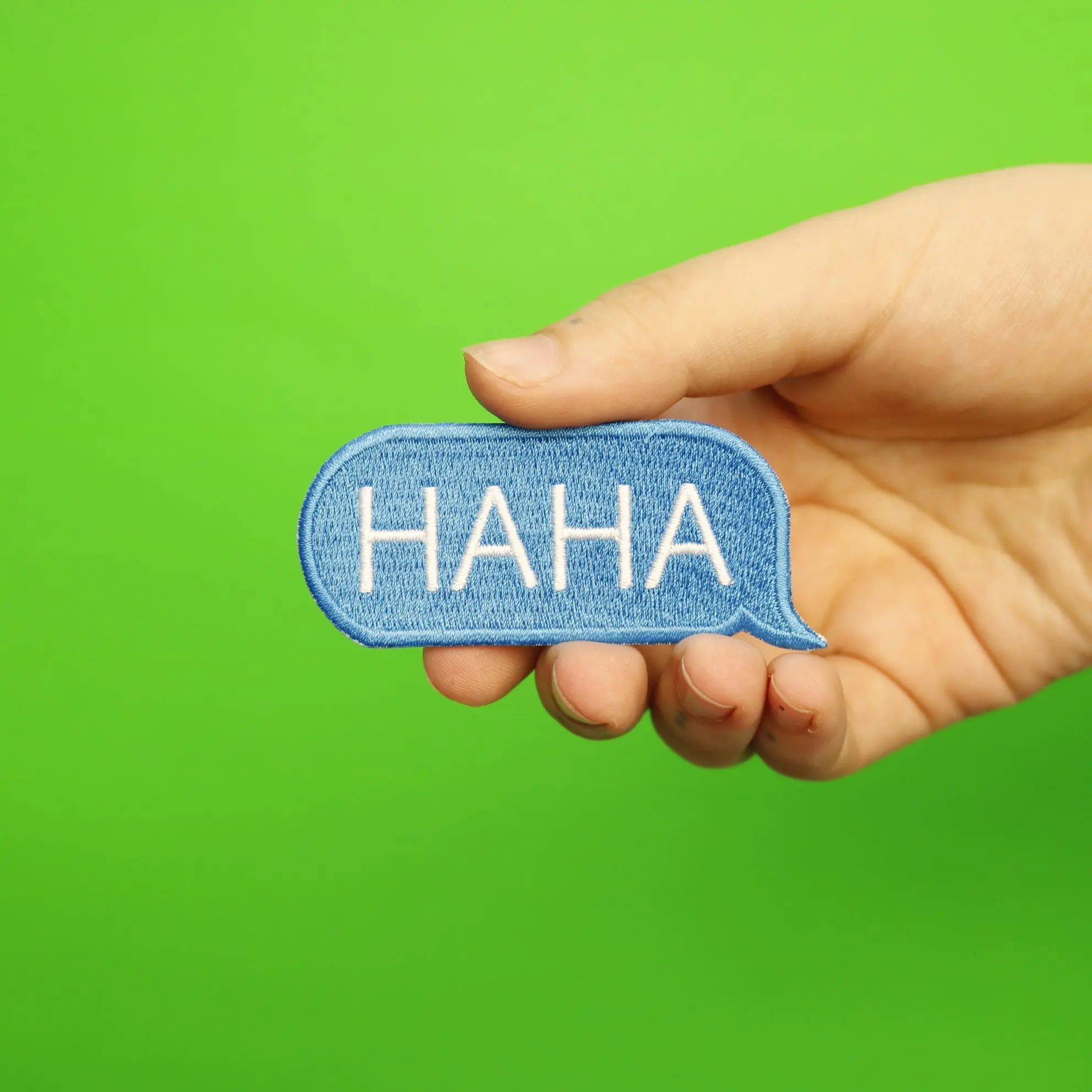 HAHA Blue Text Bubble Embroidered Iron On Patch - Image 2