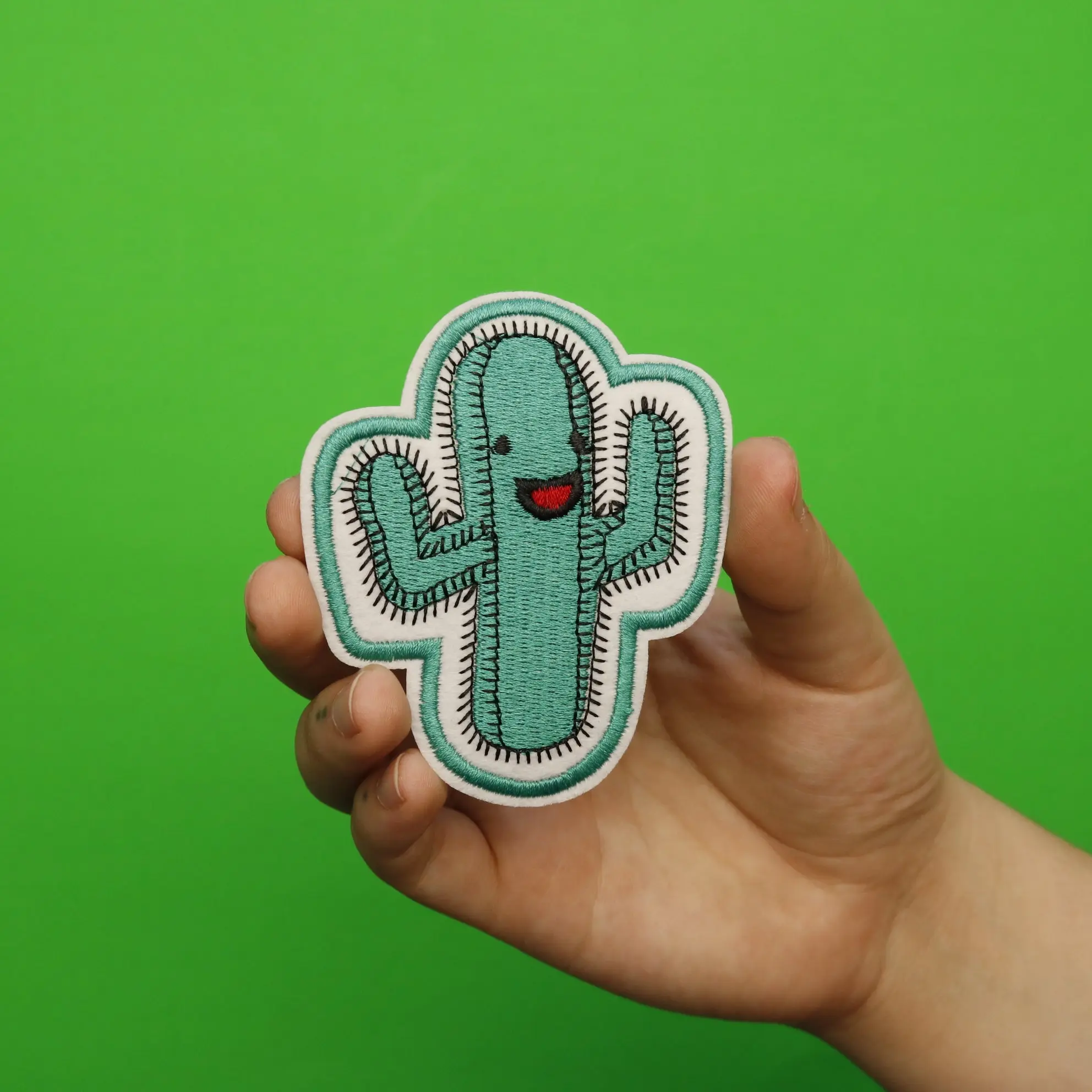 Happy Cactus Embroidered Applique Iron On Patch - Image 2