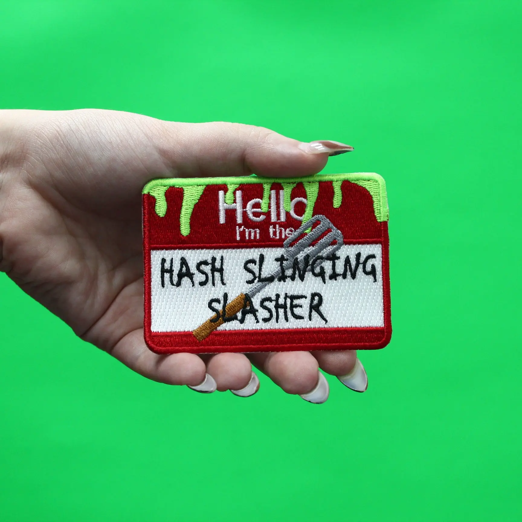 Hash Slinging Slasher Name Tag Patch Funny Cartoon Television Woven Iron On - Image 2