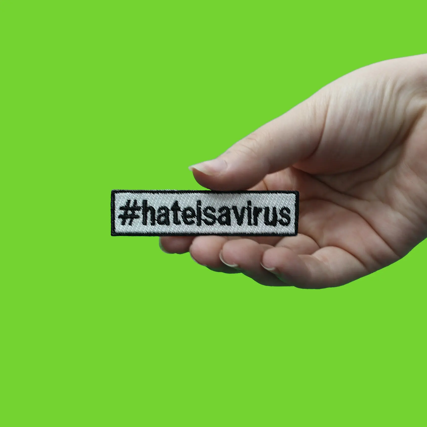 Hate Is A Virus Hashtag Box Logo Embroidered Iron On Patch - Image 2