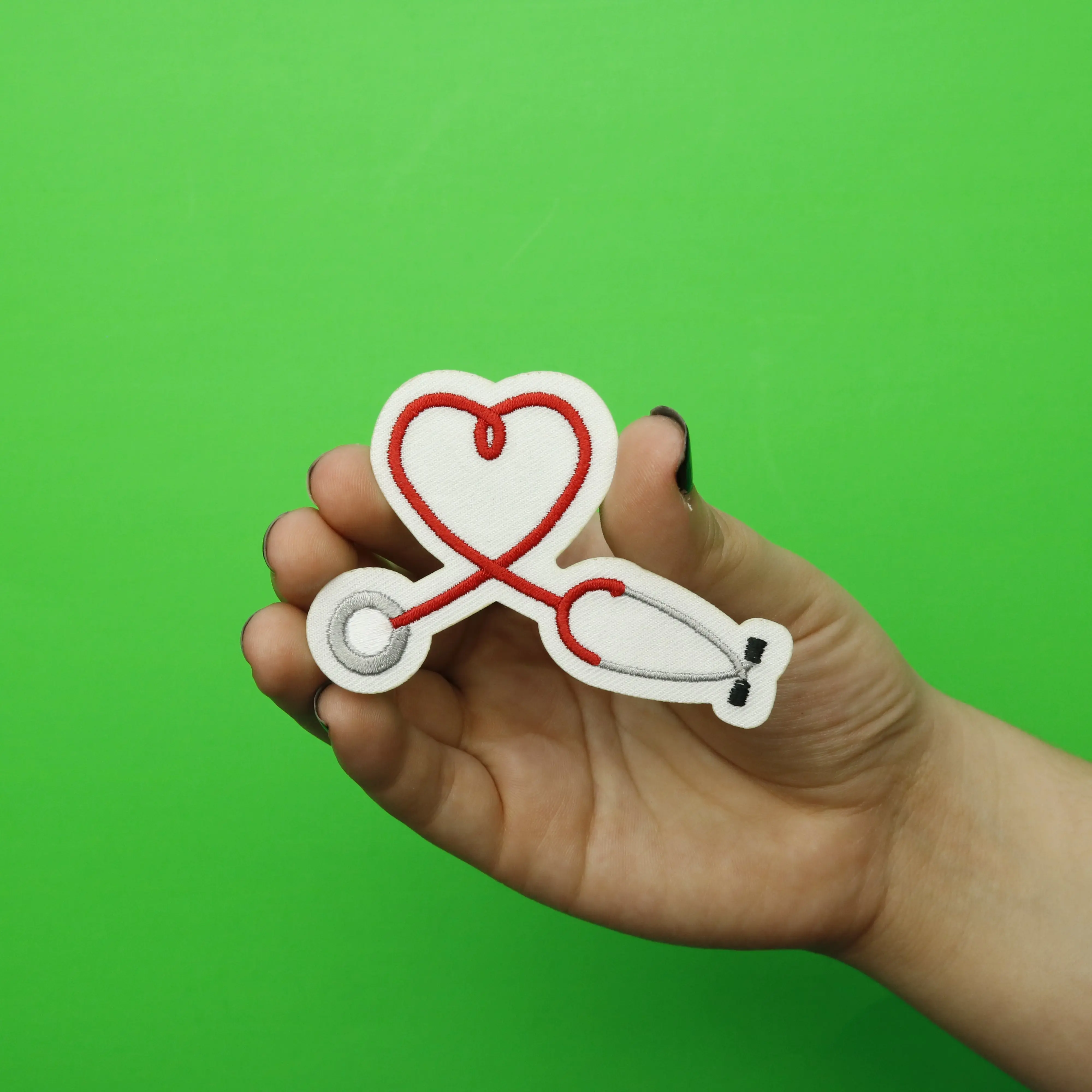 Heart Shaped Stethoscope Embroidered Iron On Patch - Image 2