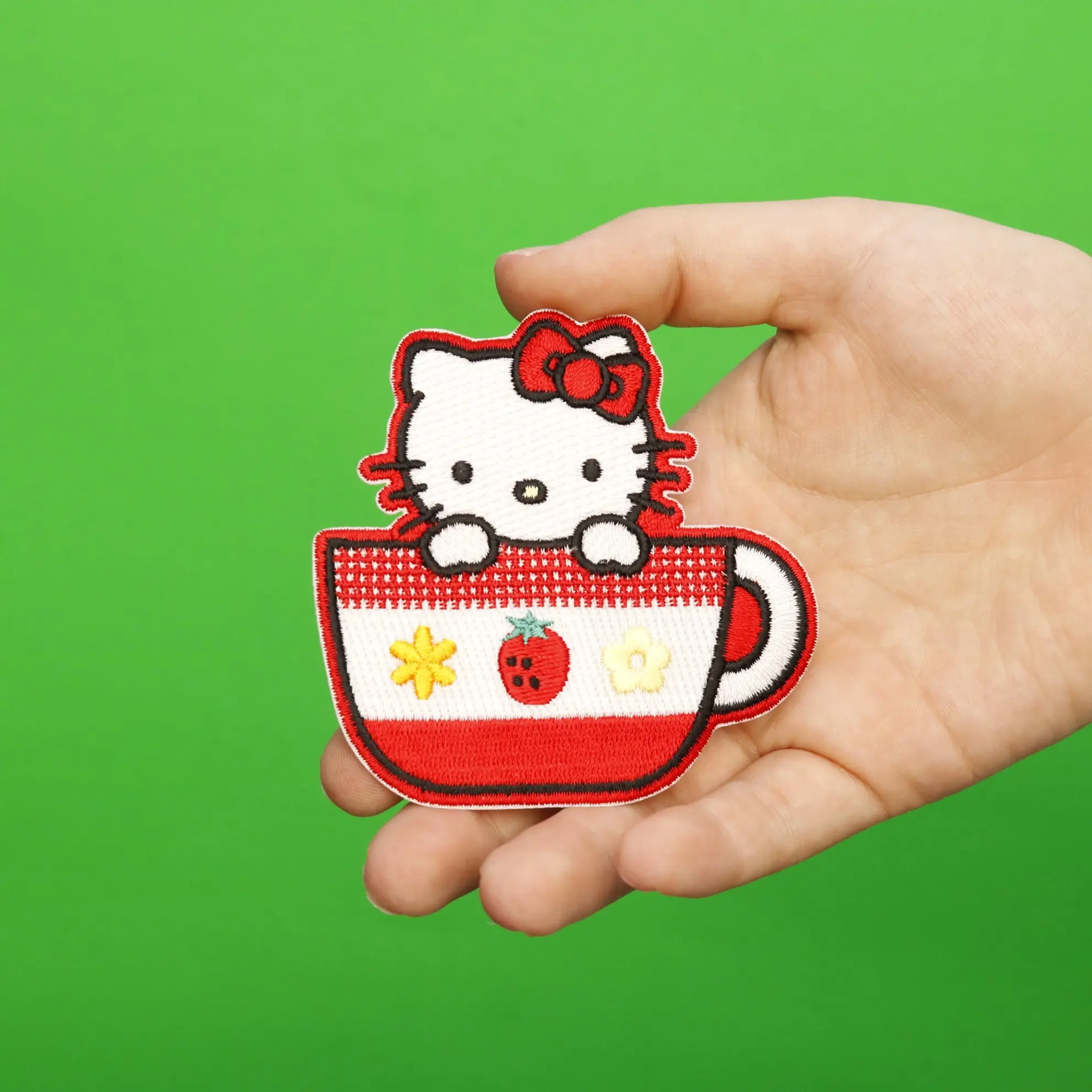 Hello Kitty Tea Cup Iron On Embroidered Patch - Image 2