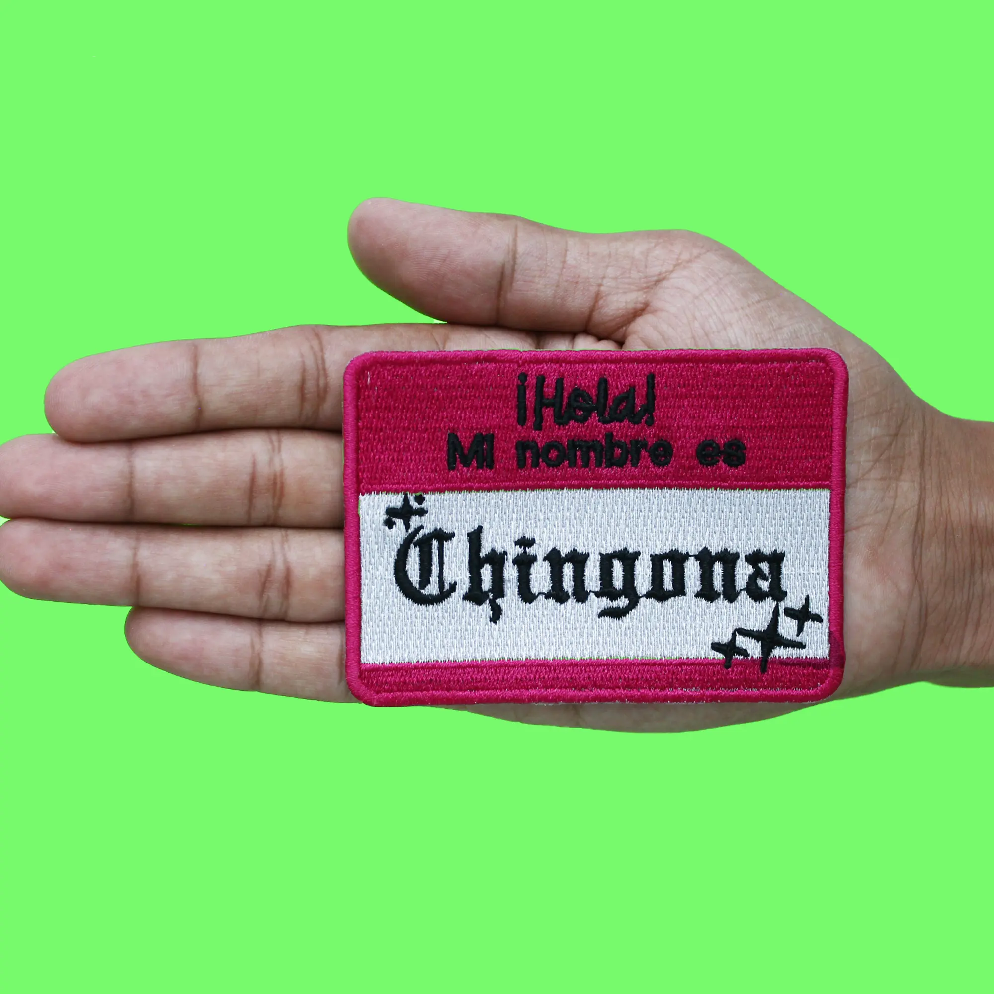 Hello My Name is Chingona Nametag Patch Hispanic Embroidered Iron On - Image 2