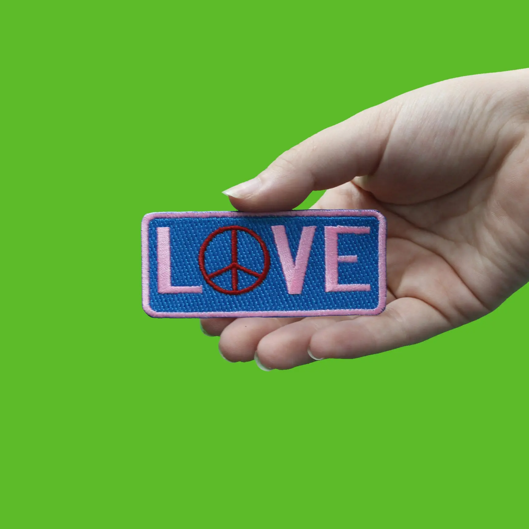 Hippie Love Script With Peace Sign Embroidered Iron On Patch - Image 2
