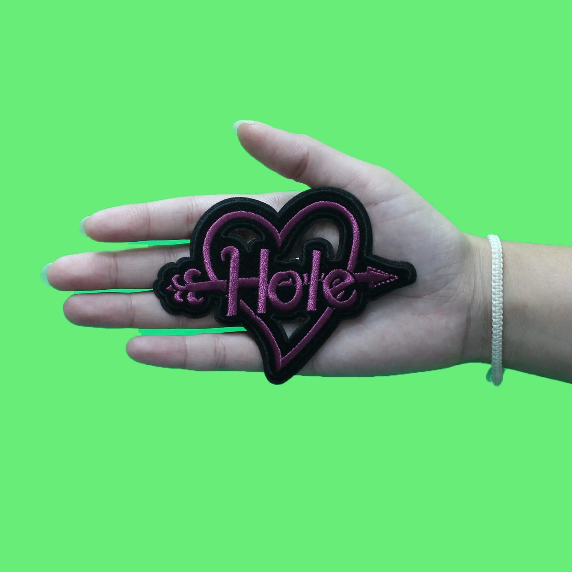 Hole Pink Arrow Heart Patch 90's Rock Embroidered Iron On - Image 2