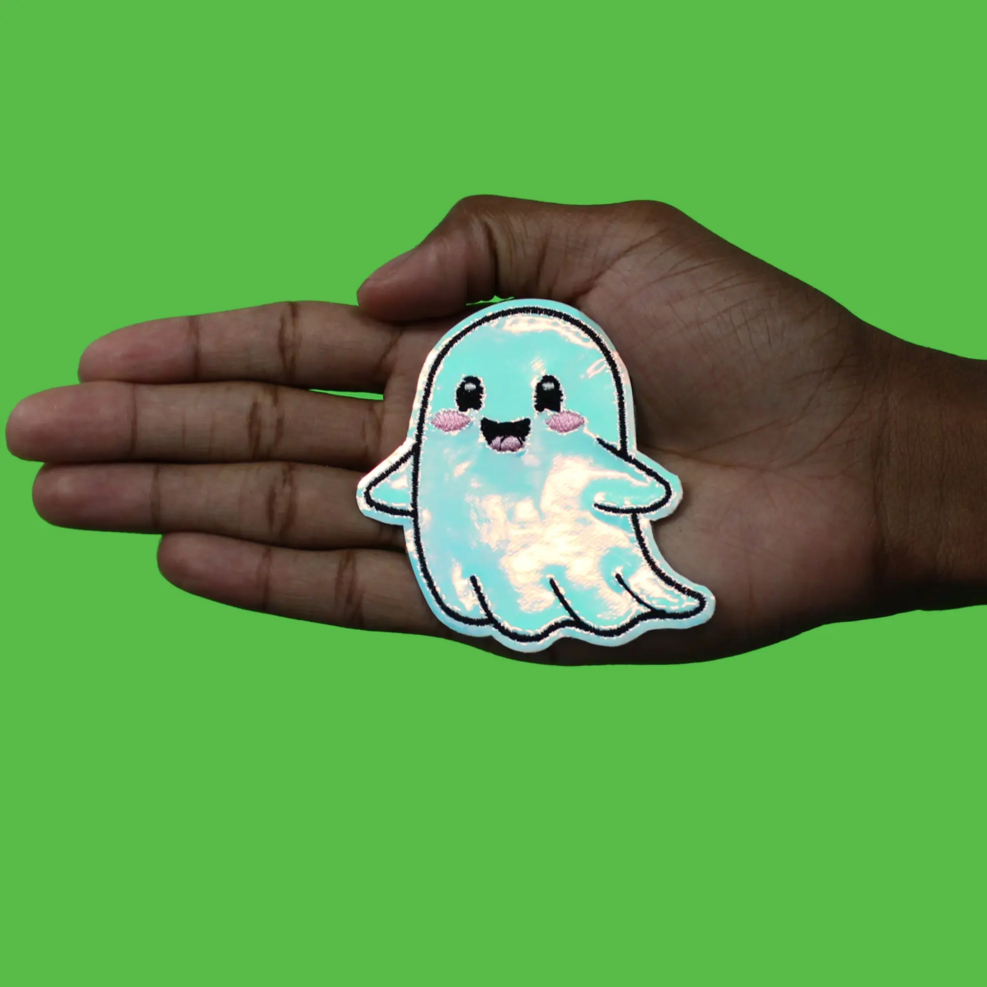 Holographic Cute Ghost Patch Glow In The Dark Embroidered Iron On - Image 2