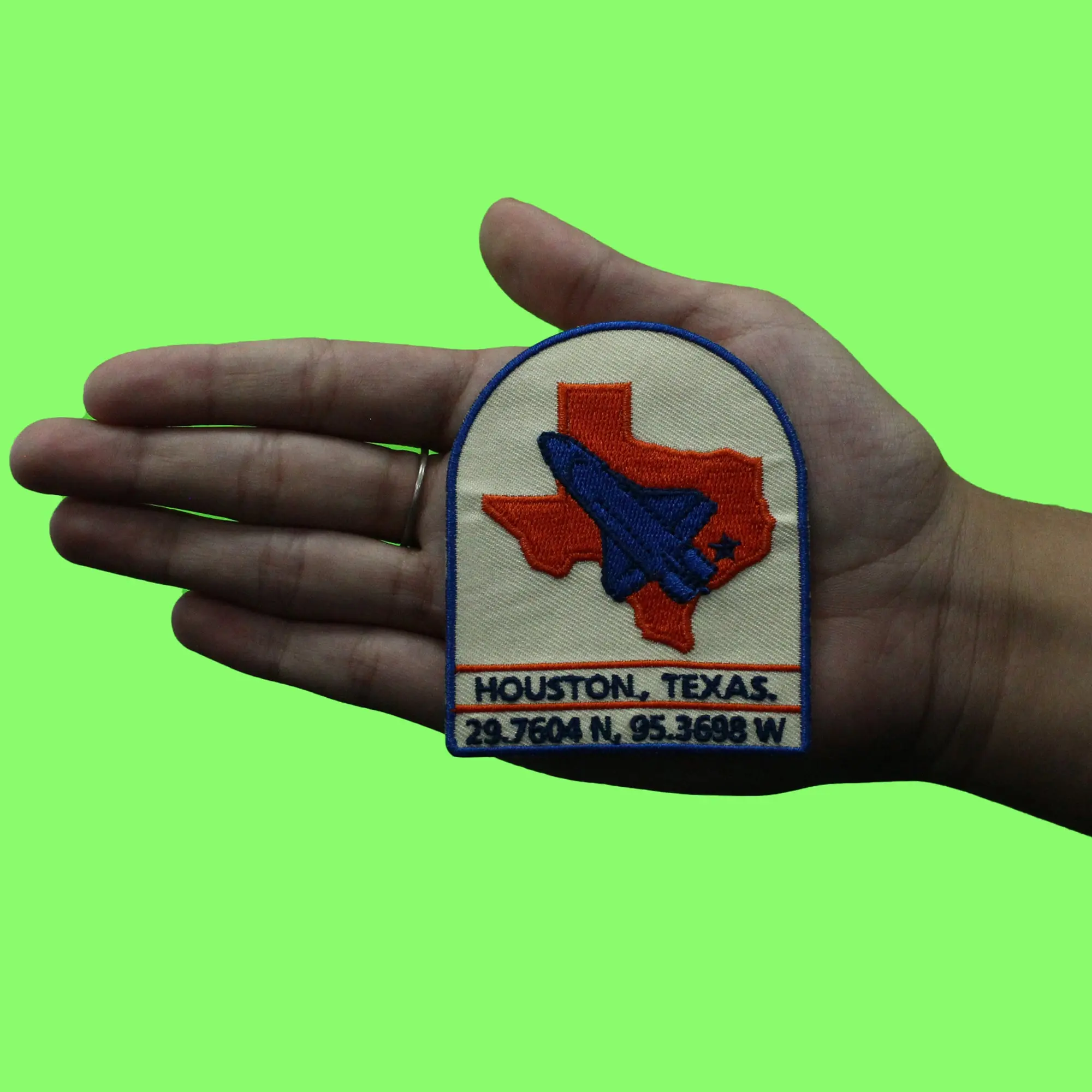 Houston Space City Patch Shuttle Texas State Rocket Embroidered Iron on Coordinates - Image 2