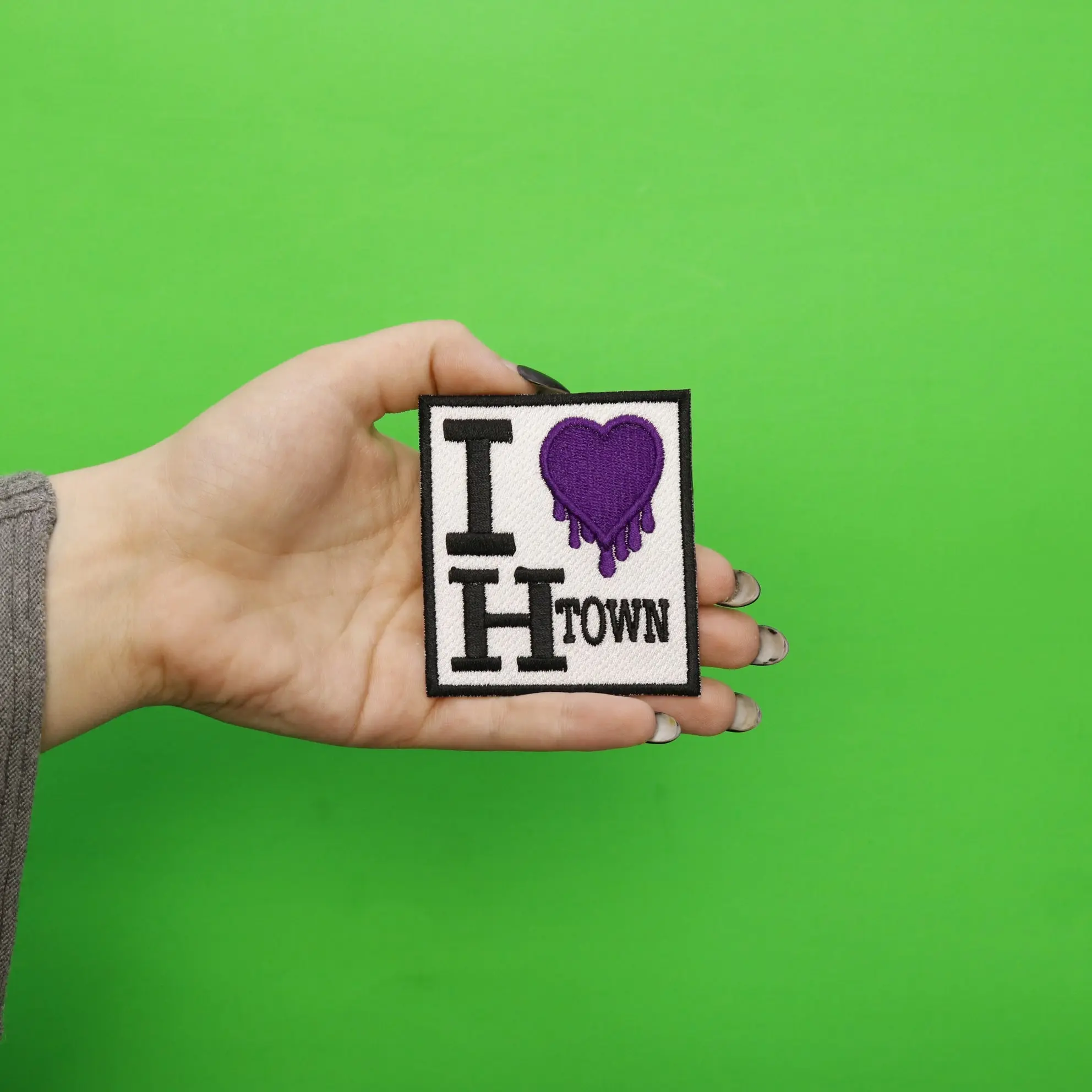 I Heart H Town Houston Purple Heart Iron On Patch - Image 3