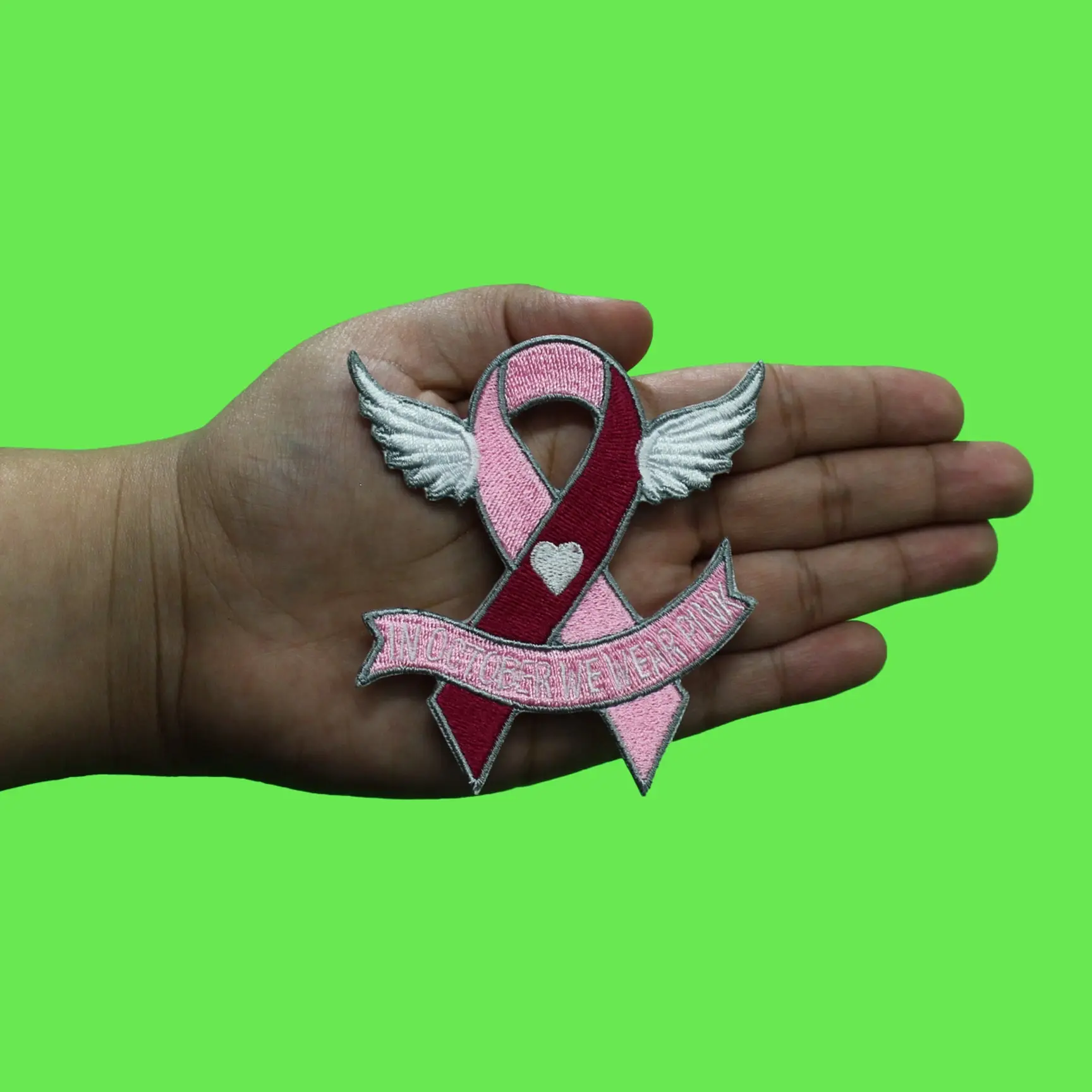 In October We Wear Pink Patch Breast Cancer Ribbon Embroidered Iron On - Image 2