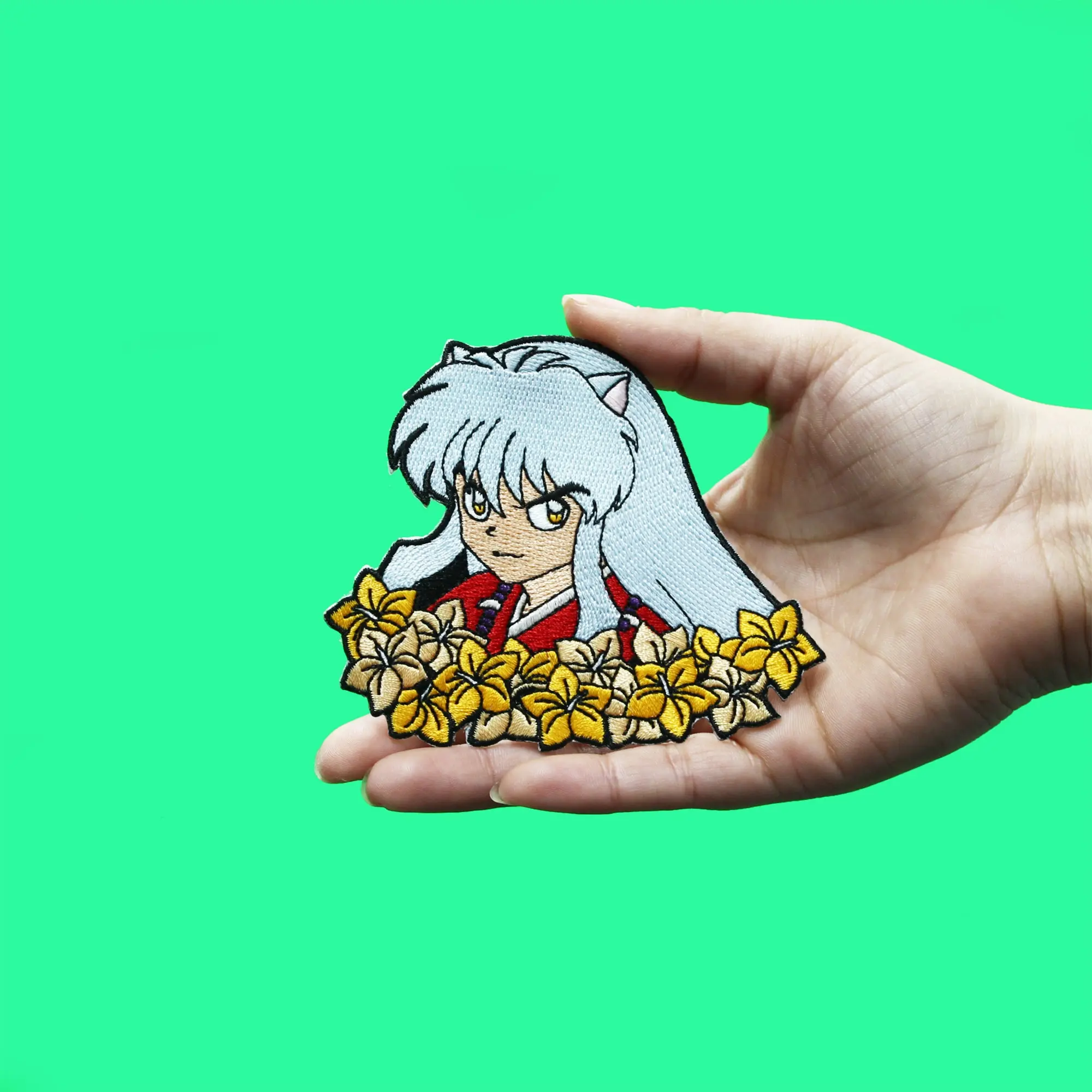 Inuyasha Demon Form Patch Yellow Flowers Headshot Embroidered Iron On - Image 2