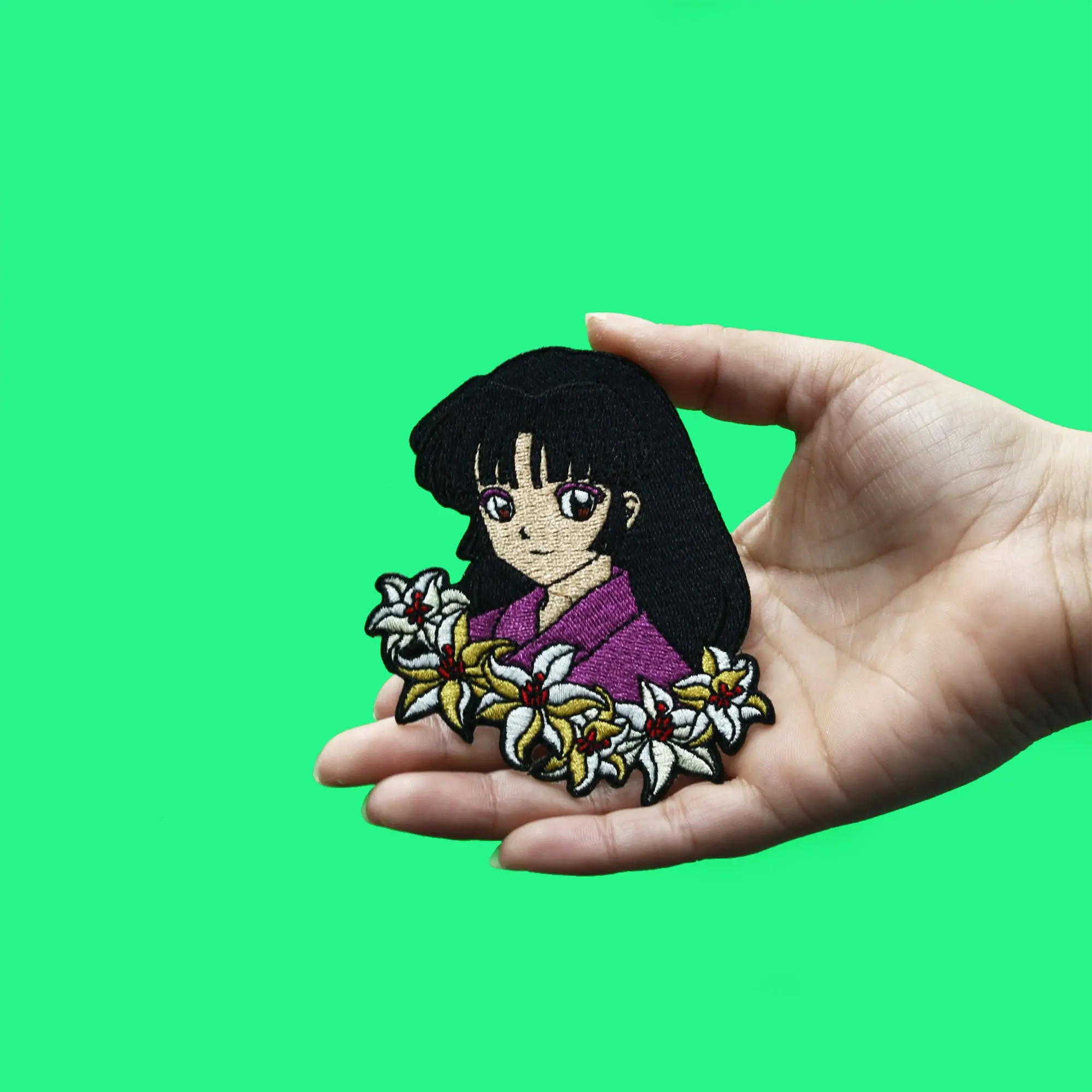 Inuyasha Sango Patch White Flowers Headshot Embroidered Iron On - Image 2
