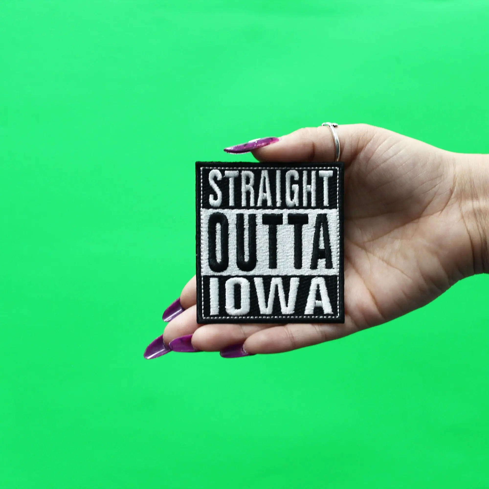 Straight Outta Iowa Patch Embroidered Iron On - Image 2