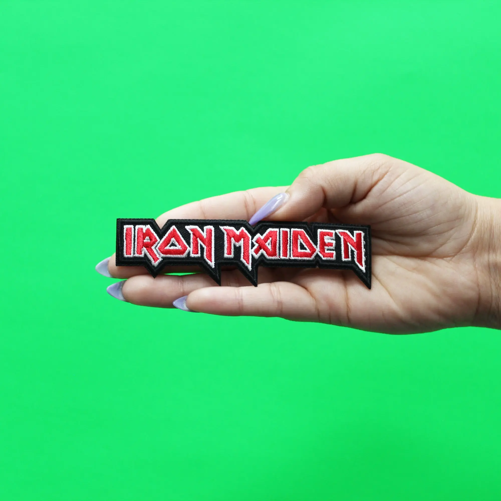Official Iron Maiden Patch Red Logo Embroidered Iron On - Image 2