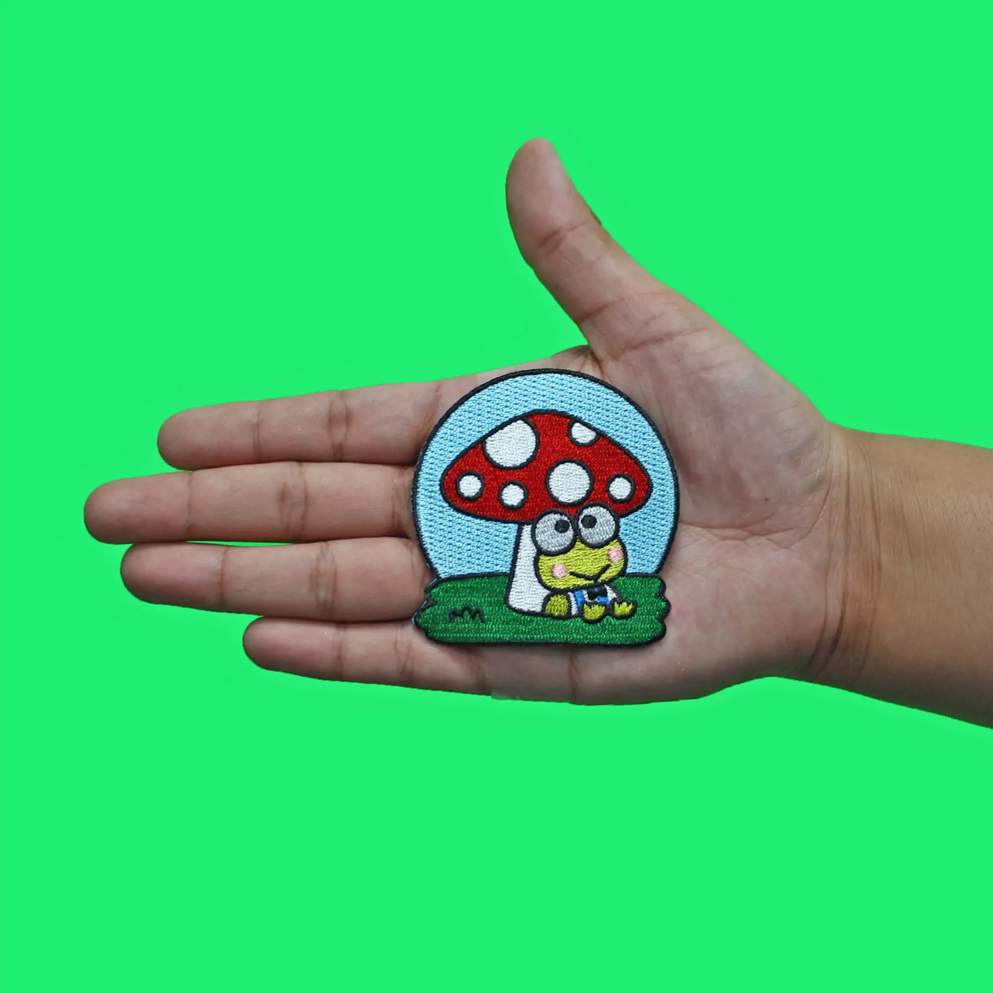 Keroppi Sitting Under Mushroom Patch Hello Kitty Cartoon Embroidered Iron On - Image 2