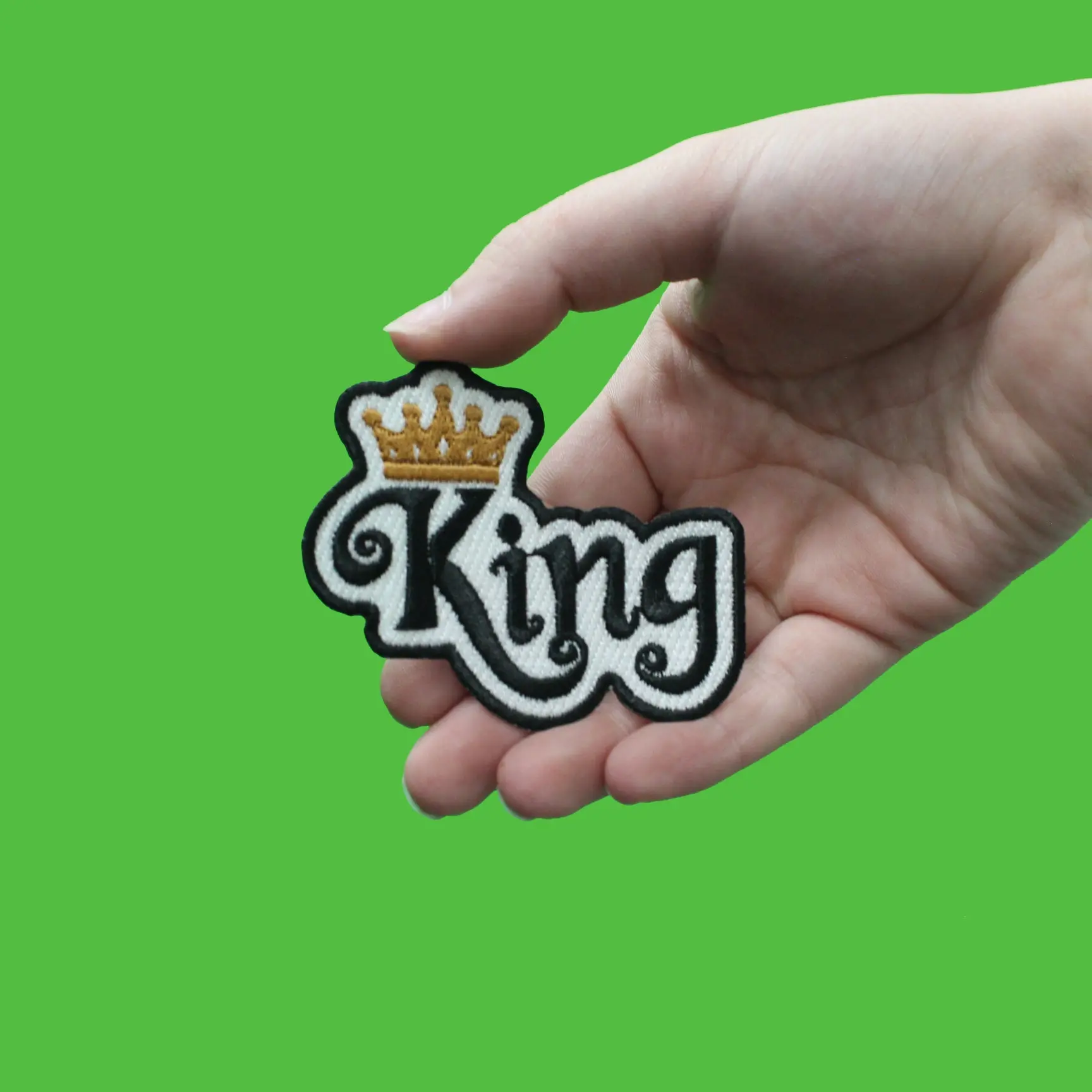 King Script with Gold Imperial Crown Embroidered Iron on Patch - Image 2