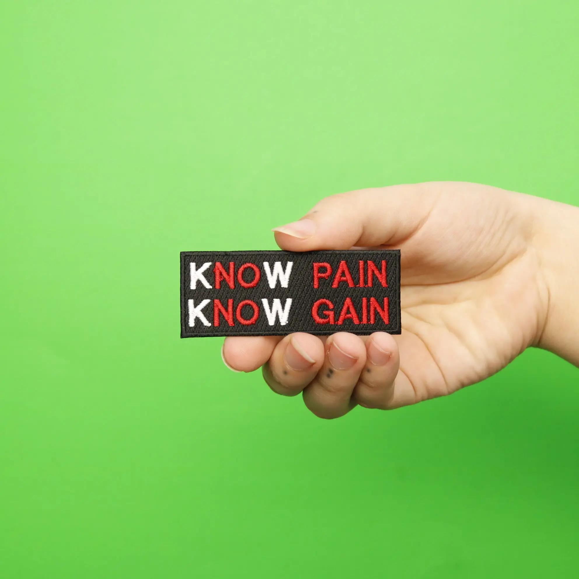 Know Pain Know Gain Embroidered Iron On Patch - Image 2