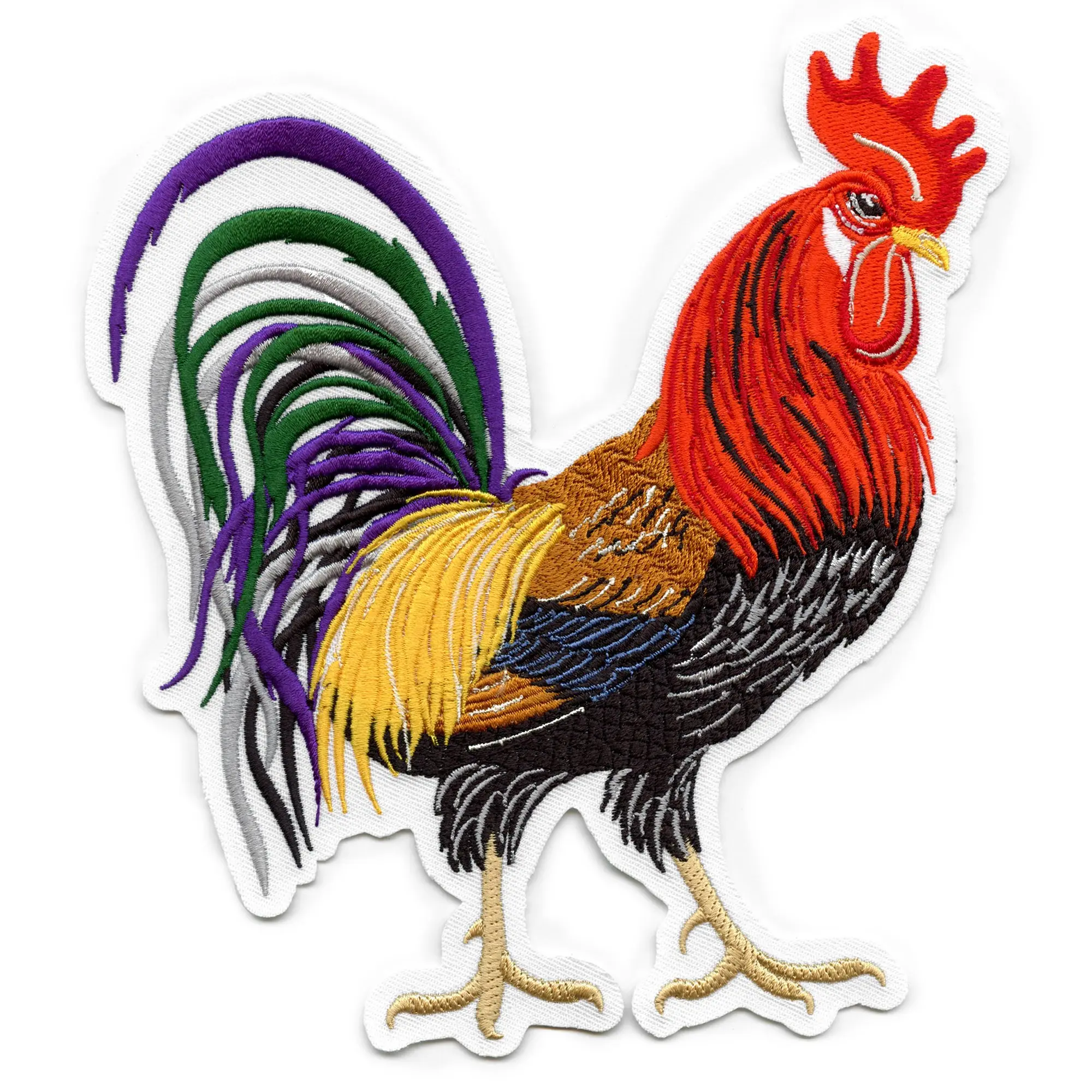 Vibrant Colorful Rooster Patch Mexican Ego Farm XL Embroidered Iron On