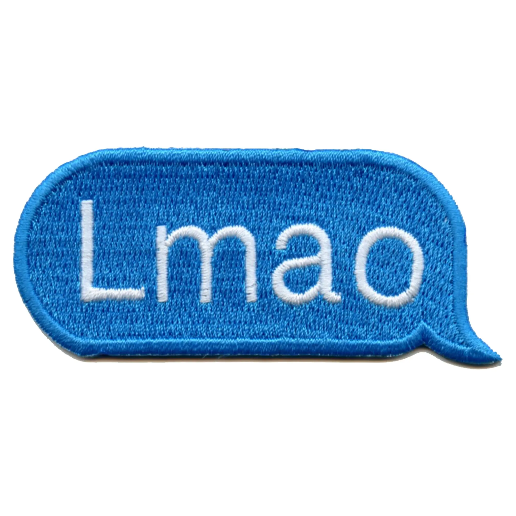 LMAO Blue Text Script Word Bubble Iron On Embroidered Patch