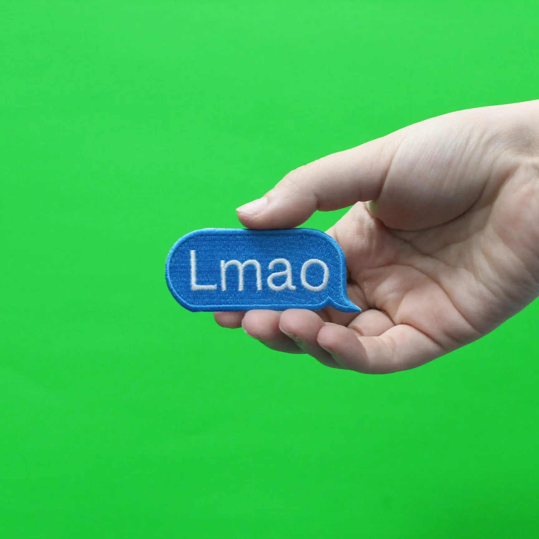LMAO Blue Text Script Word Bubble Iron On Embroidered Patch - Image 2