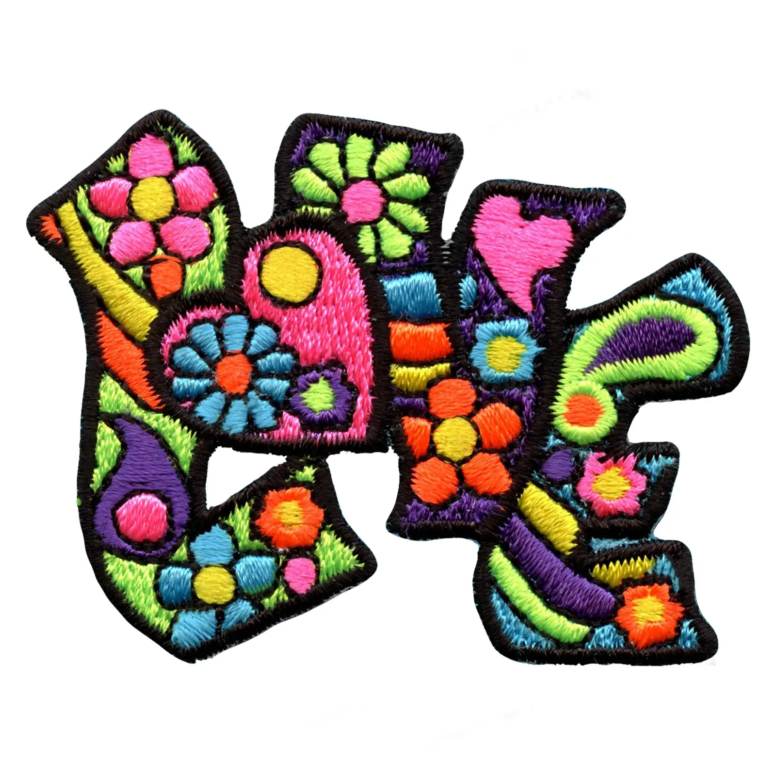 Retro Psychedelic Hippie Love Script Embroidered Iron On Patch