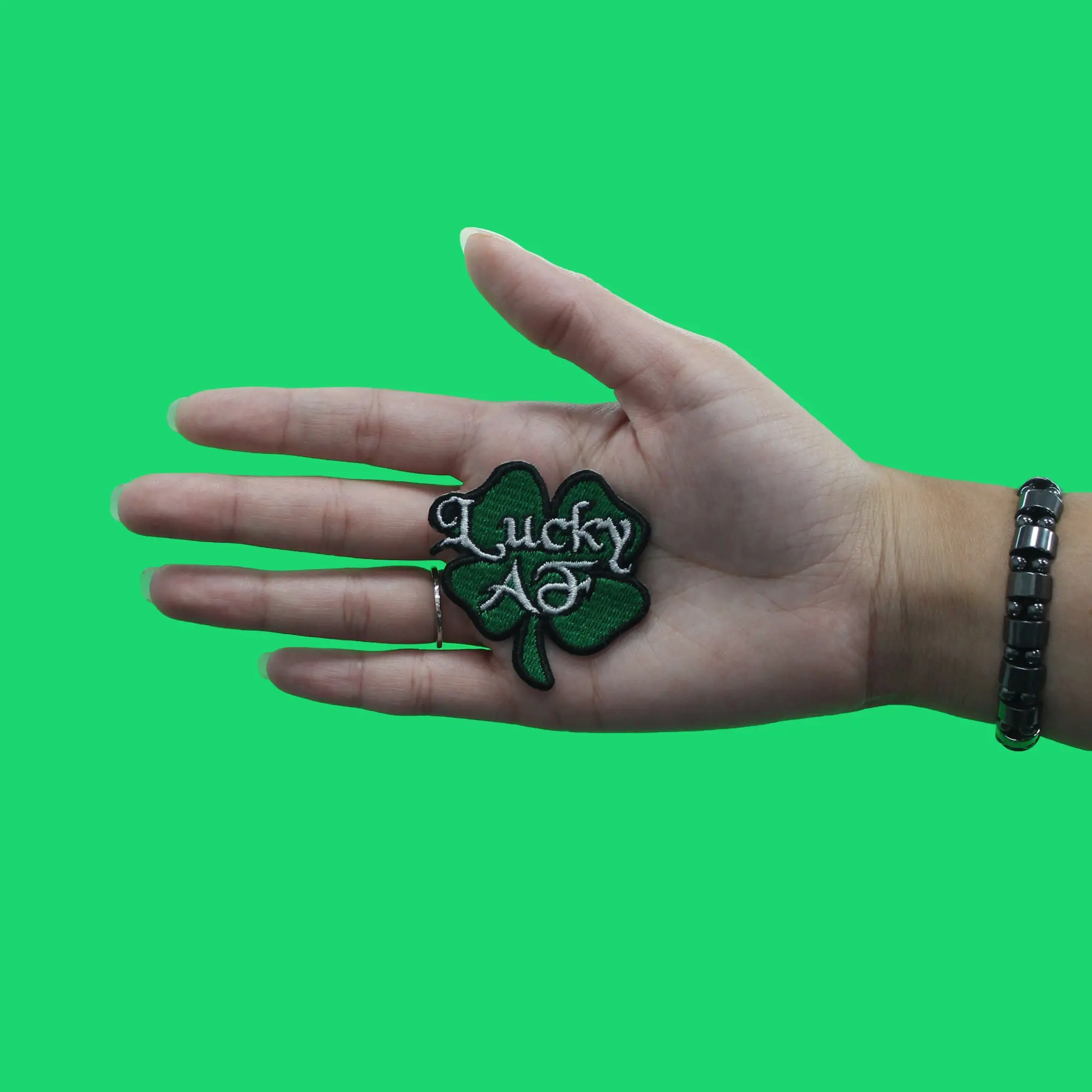 Lucky AF Four-Leaf Clover Patch Green Funny Holiday Embroidered Iron On - Image 2