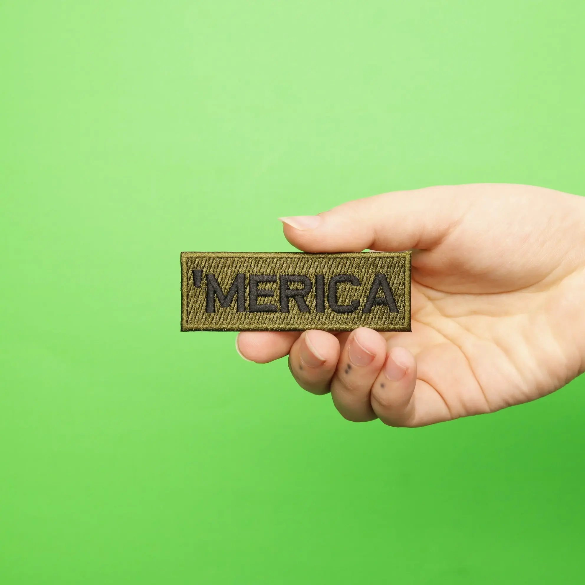 'Merica Script Olive Green Box Logo Patch - Image 2