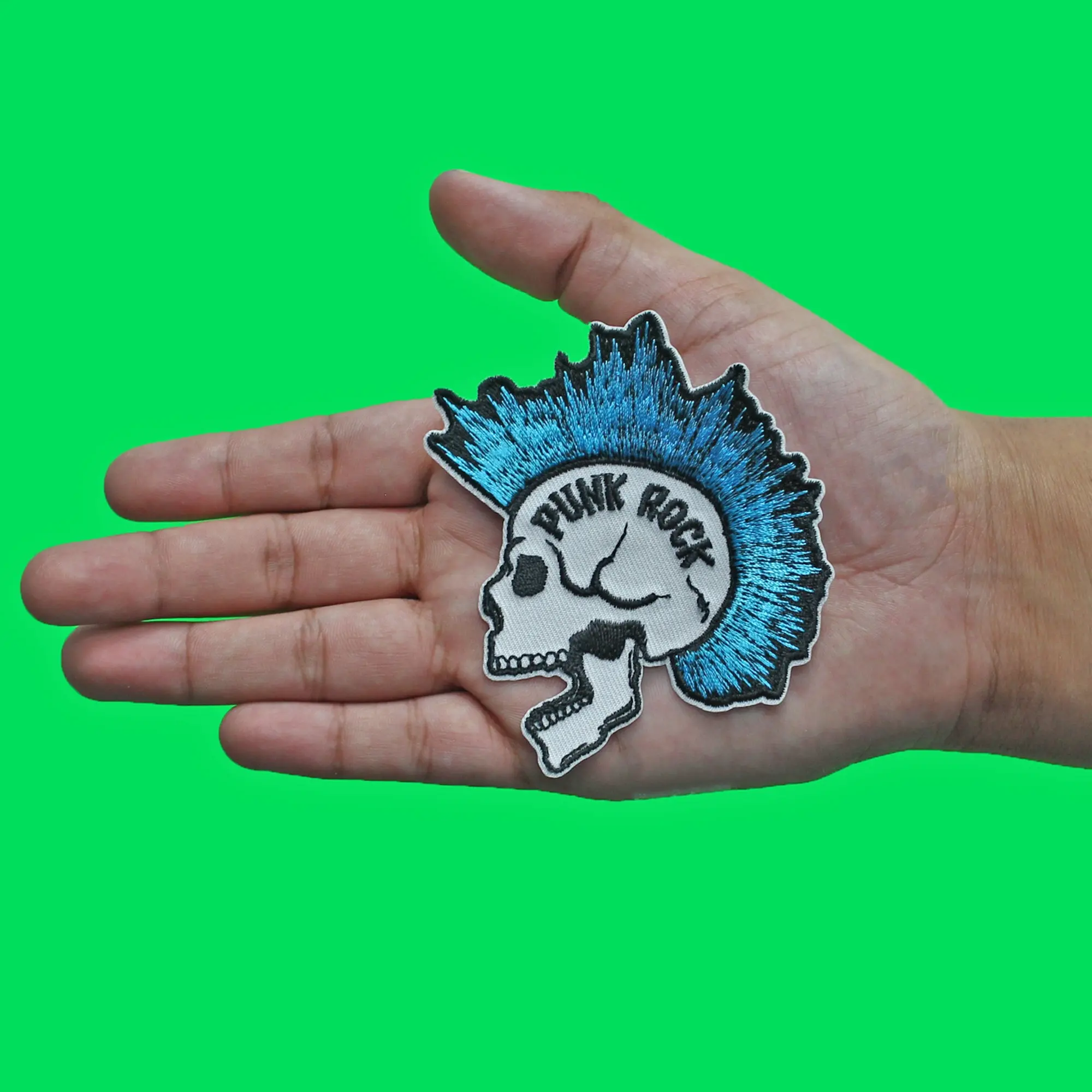 Mohawk Punk Rock Skull Patch Blue Alternative Bones Embroidered Iron On - Image 2
