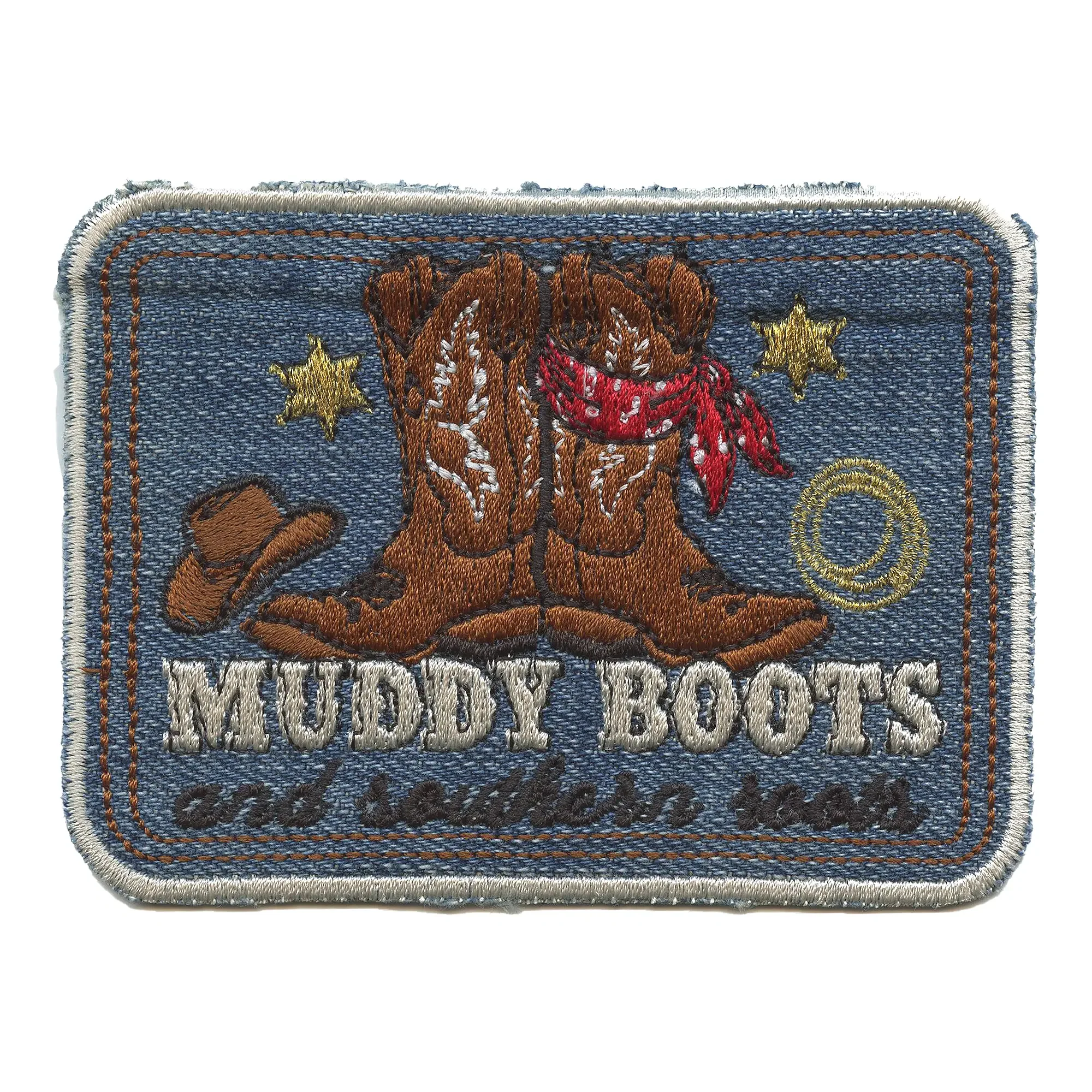 Muddy Boots Southern Roots Denim Patch Western Country Embroidered Iron On