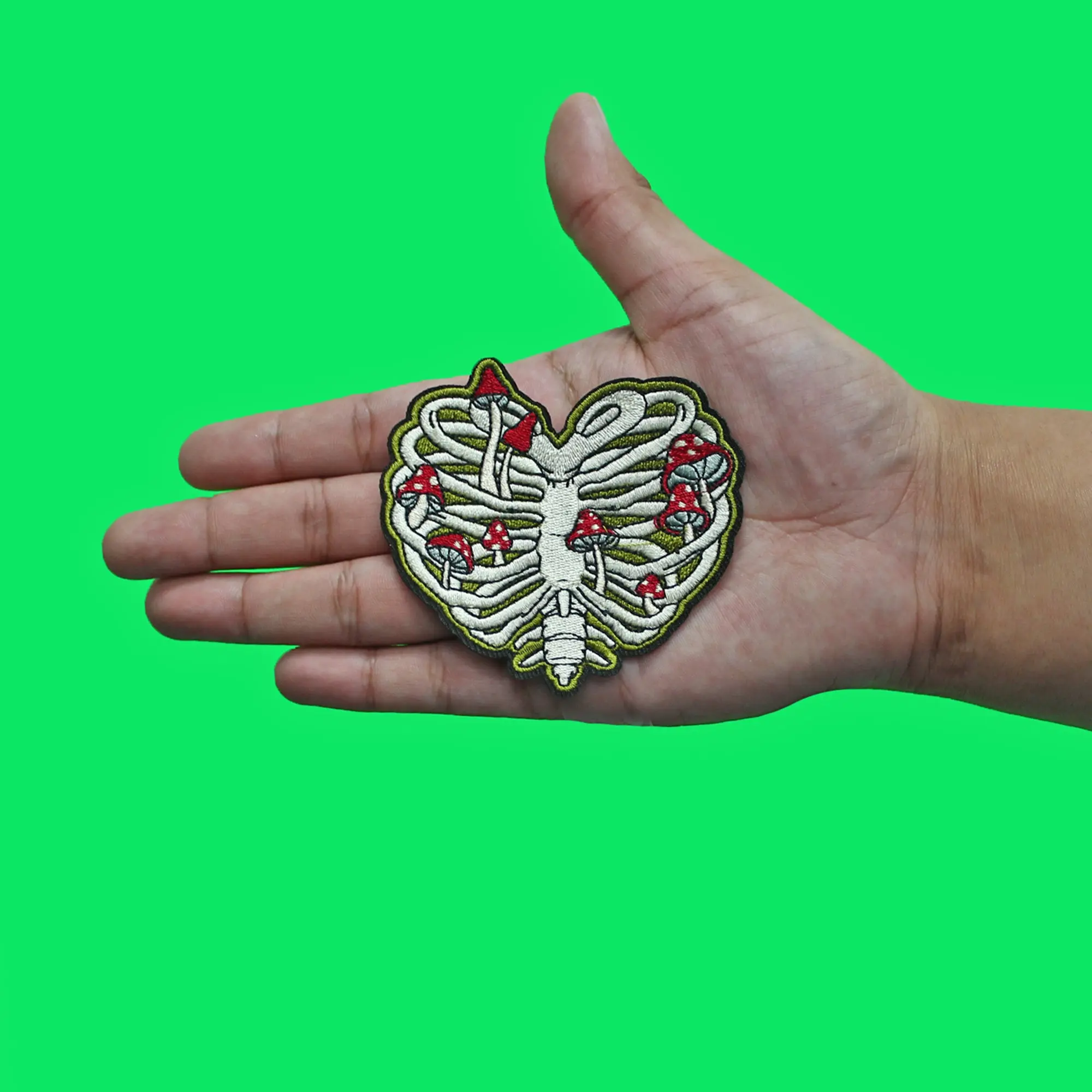 Mushroom Skeleton Rib Cage Patch Nature Bones Lungs Embroidered Iron On - Image 2