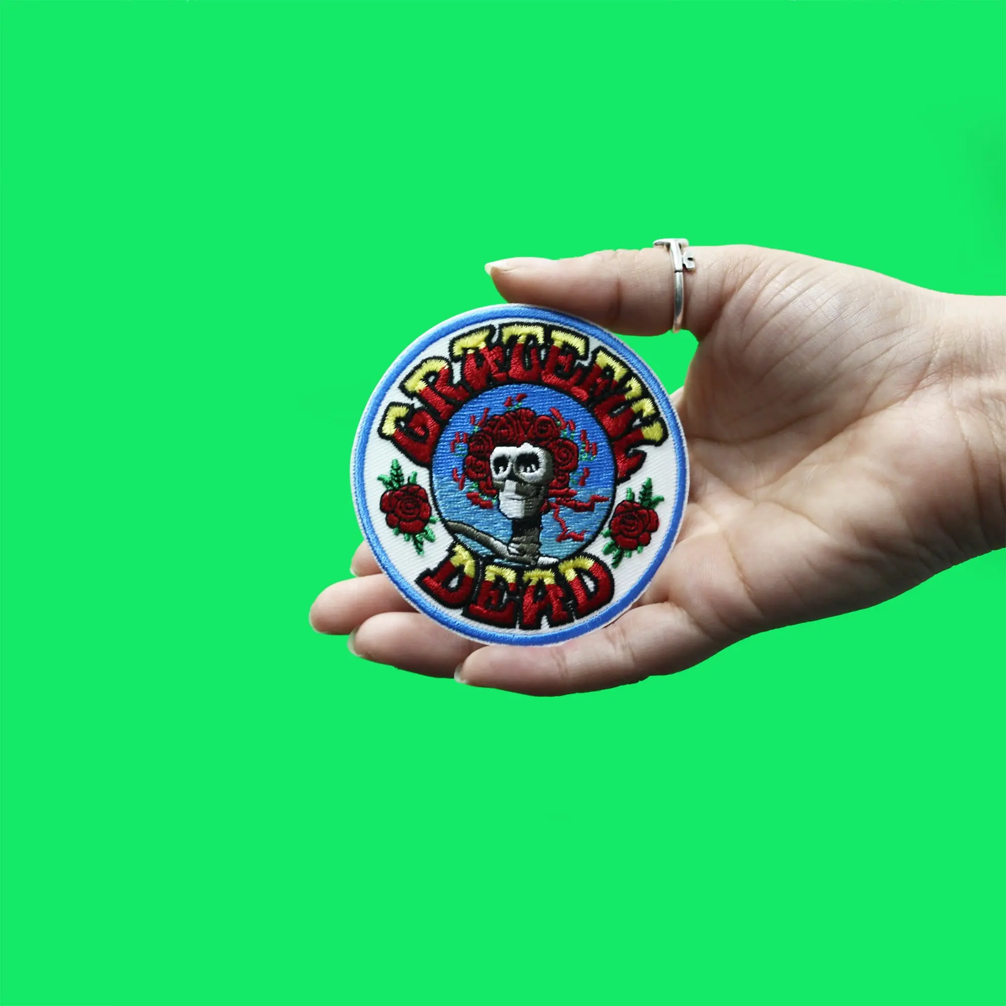 Grateful Dead Bertha Patch Skull Rose Logo Embroidered Iron On - S (Light Blue) - Image 2