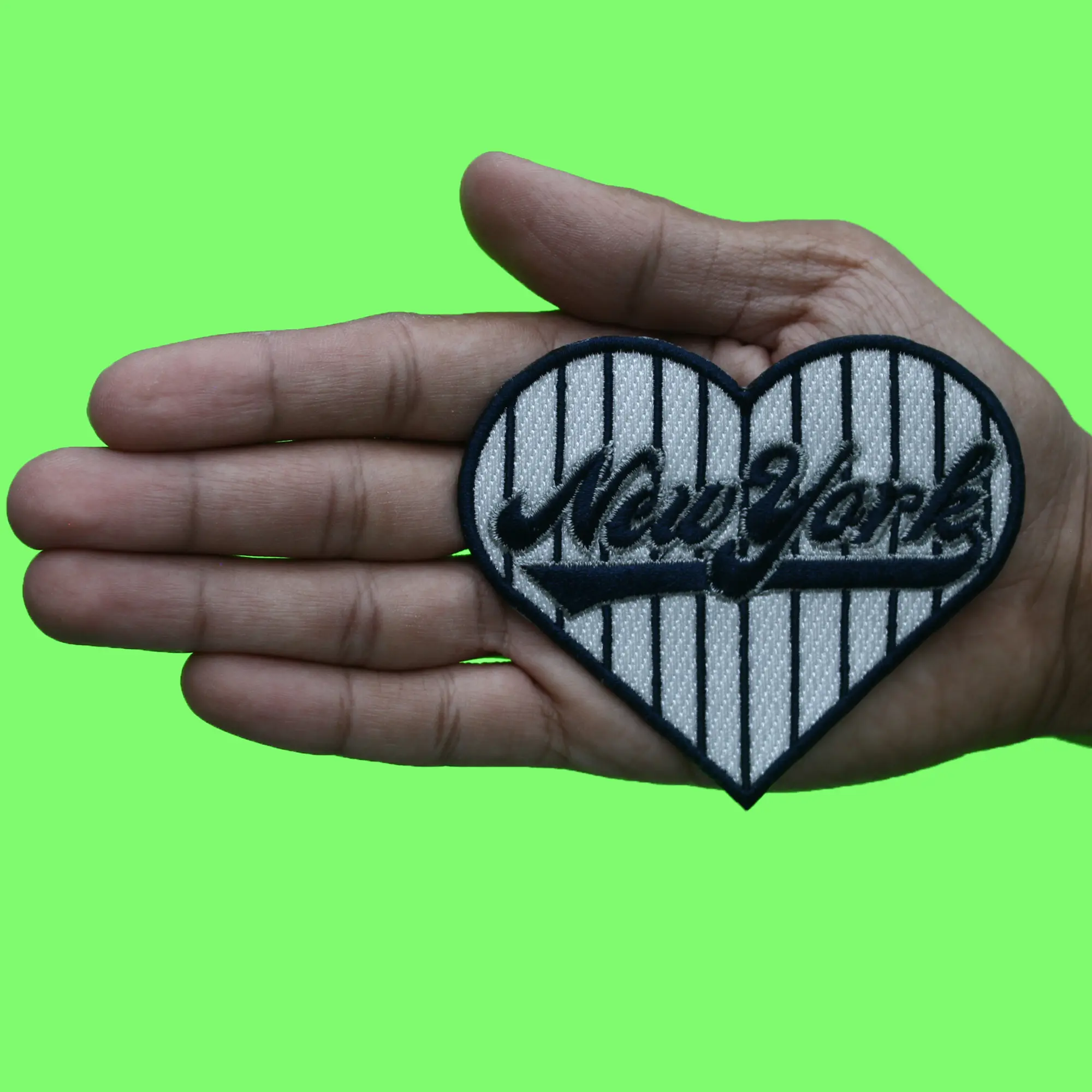 New York Pinstripes Heart Patch Baseball Sports Fan Embroidered Iron On - Image 2