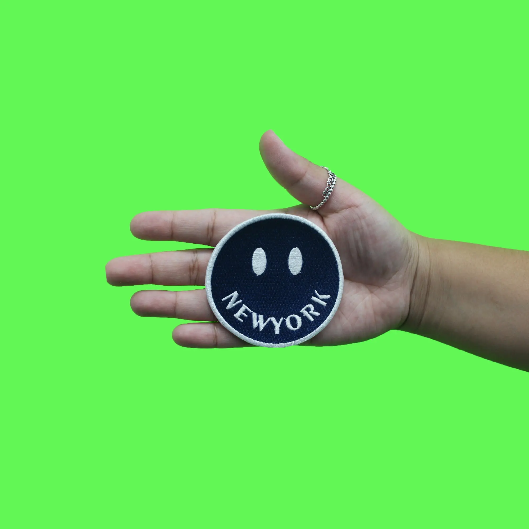 New York Smiley Face Patch Blue Embroidered Iron on - Image 2