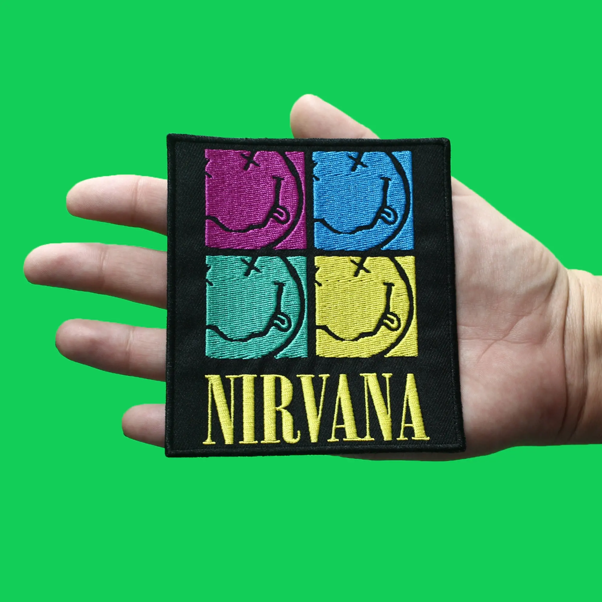Nirvana Colorful Smiley Squares Patch Grunge Rock Band Embroidered Iron On - Image 2