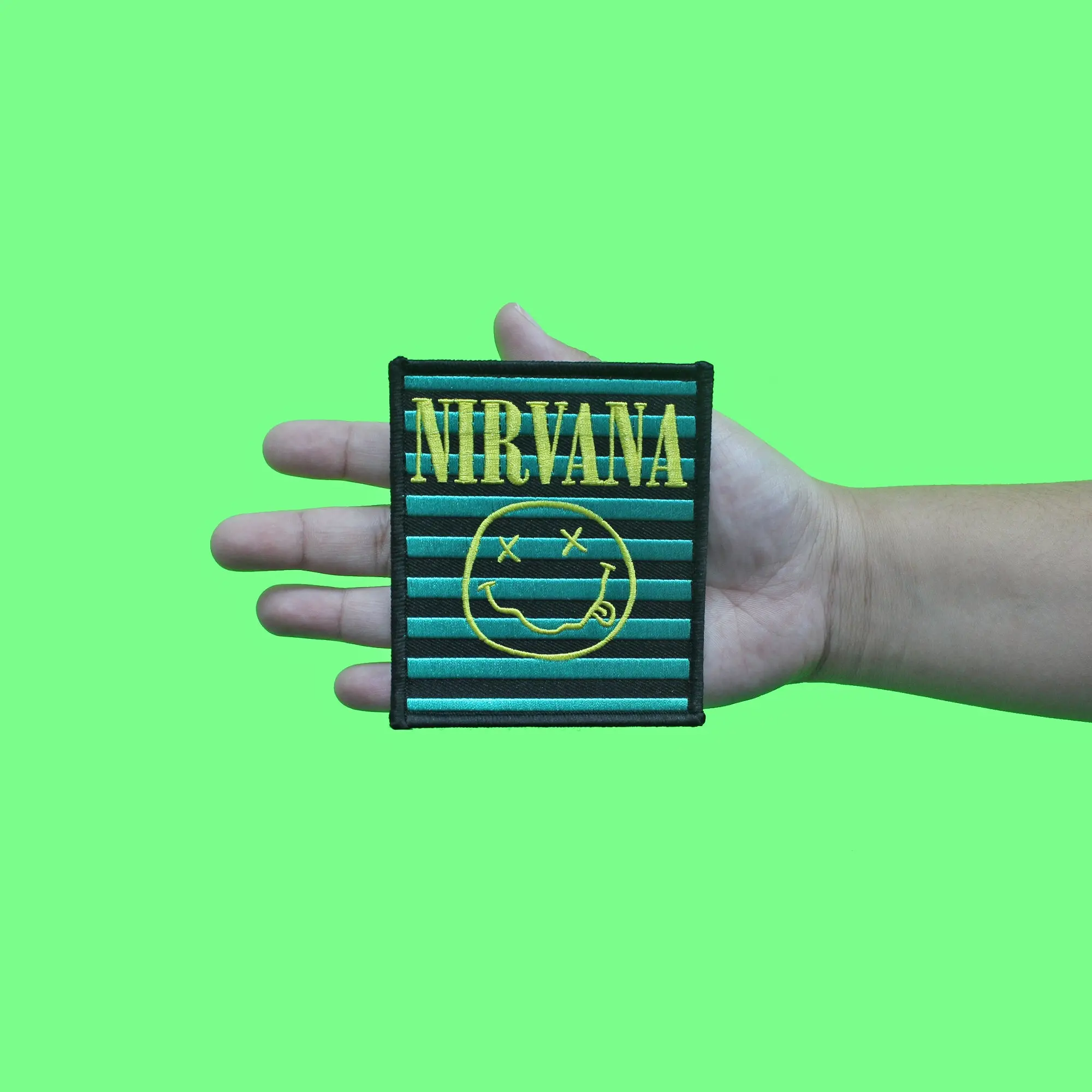 Nirvana Happy Face & Stripes Patch Grunge Rock Band Embroidered Iron On - Image 2