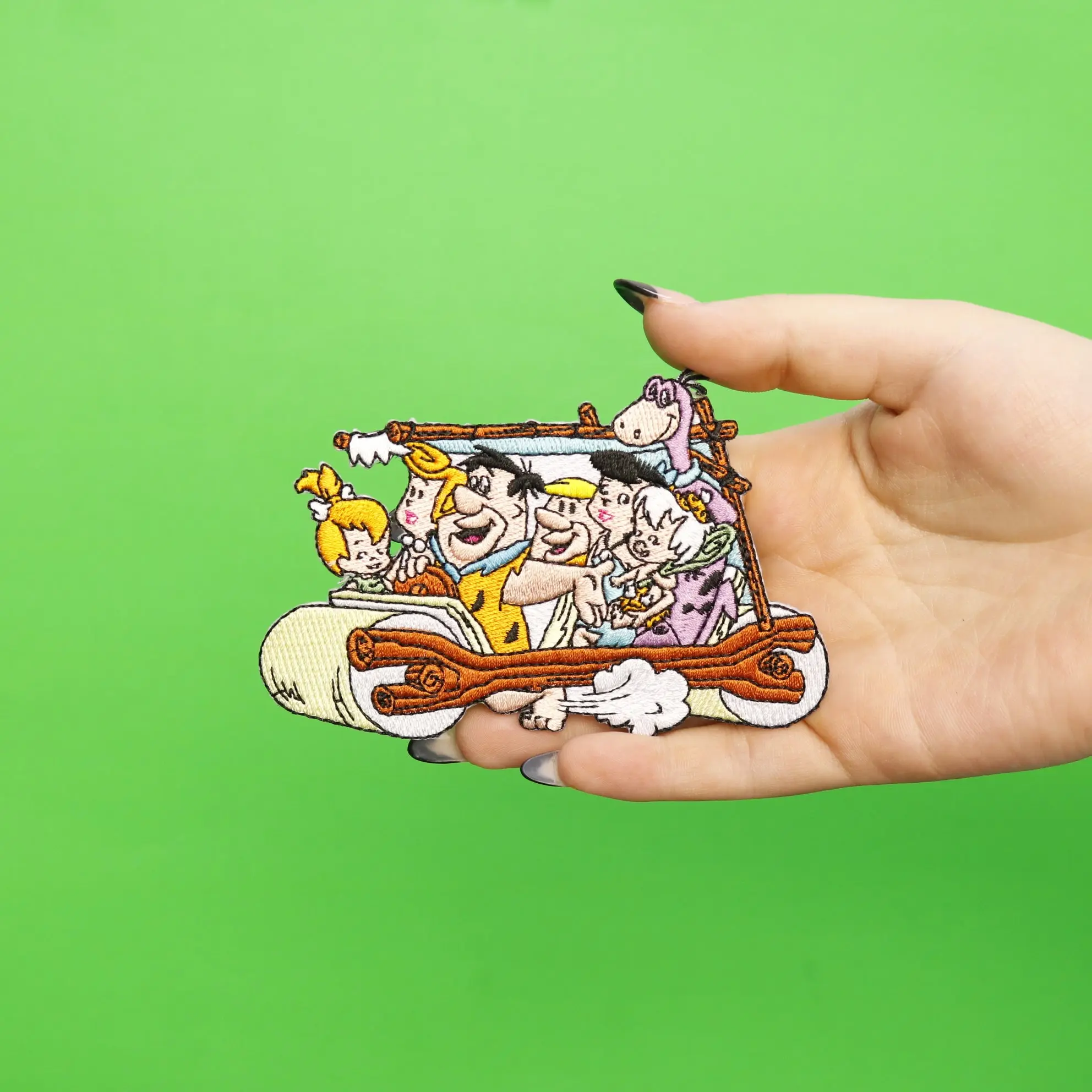 Officially Licensed The Flintstones All Characters In Car Embroidered Iron On Patch - Image 2
